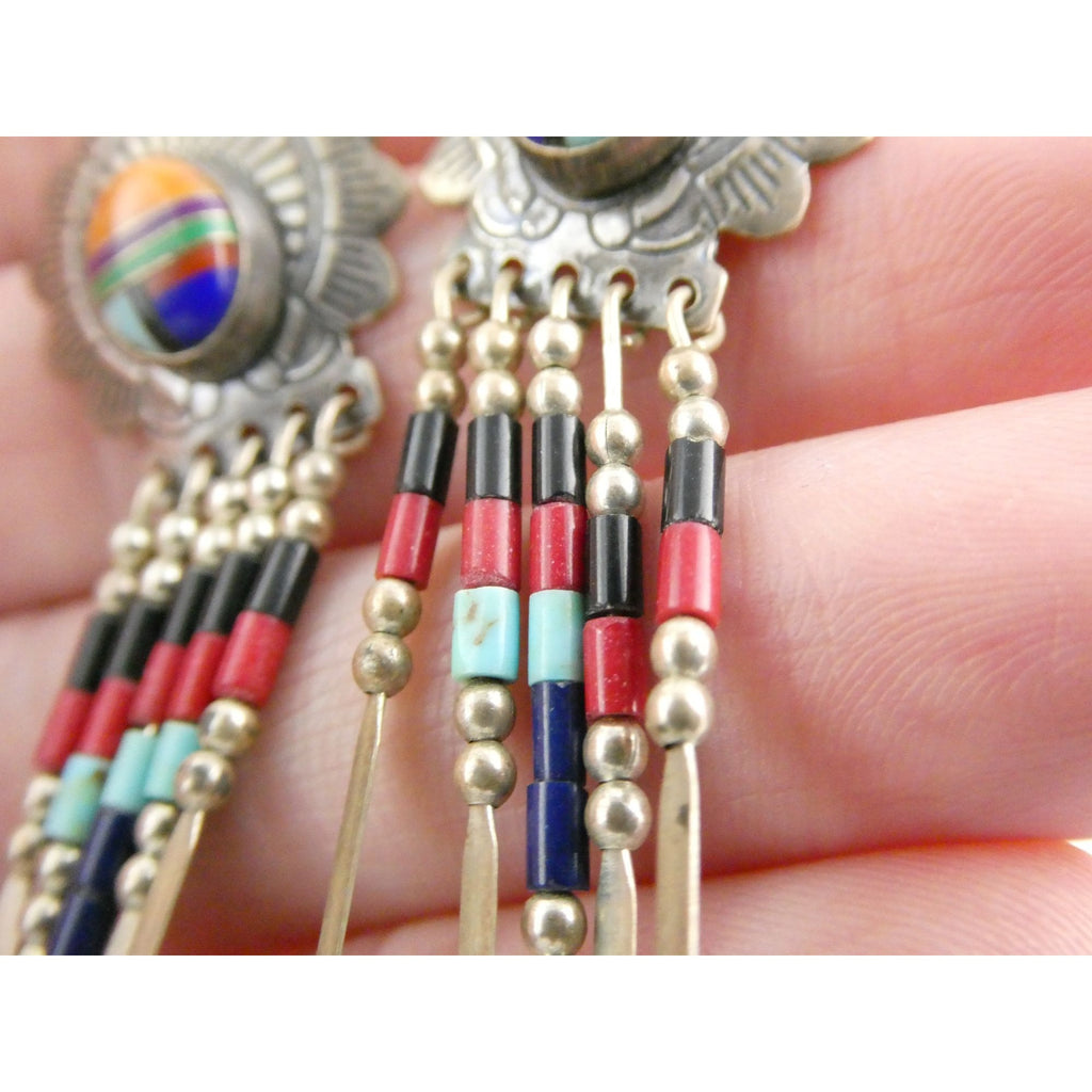 Quoc Turquoise Inc Southwestern Sterling Silver Multi Gemstone Stud Earrings 925