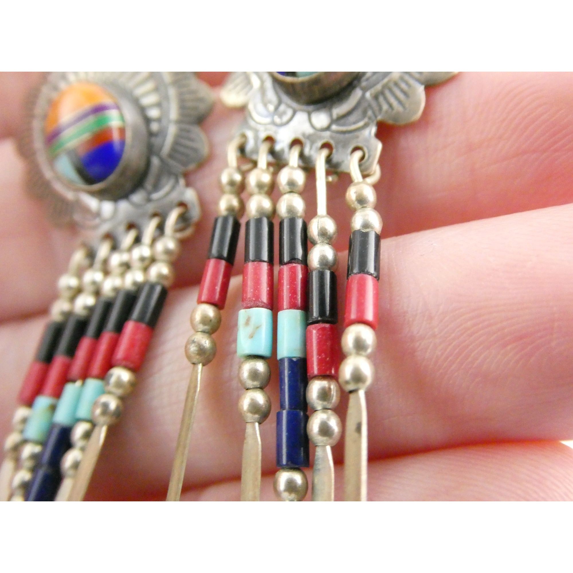 Quoc Turquoise Inc Southwestern Sterling Silver Multi Gemstone Stud Earrings 925