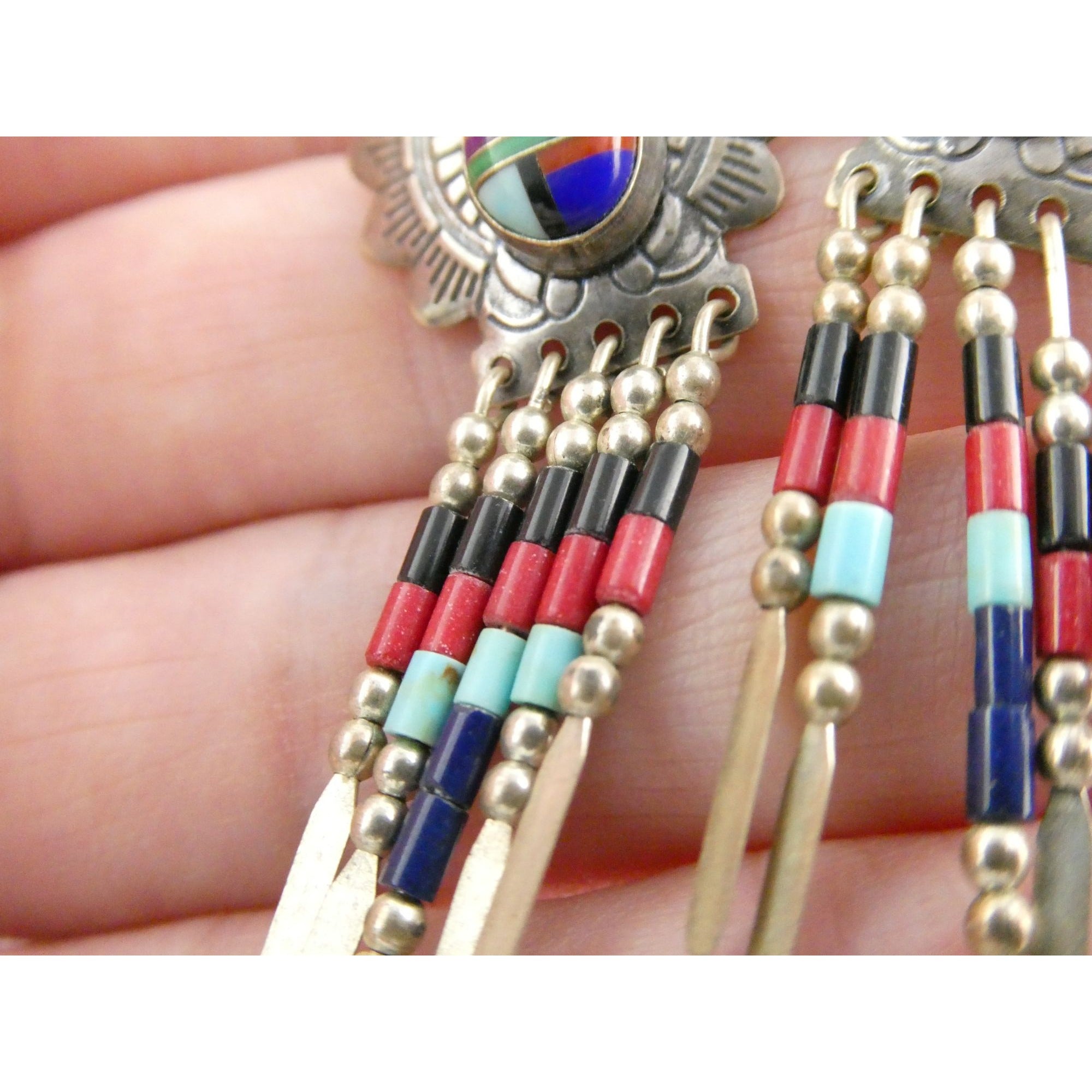 Quoc Turquoise Inc Southwestern Sterling Silver Multi Gemstone Stud Earrings 925