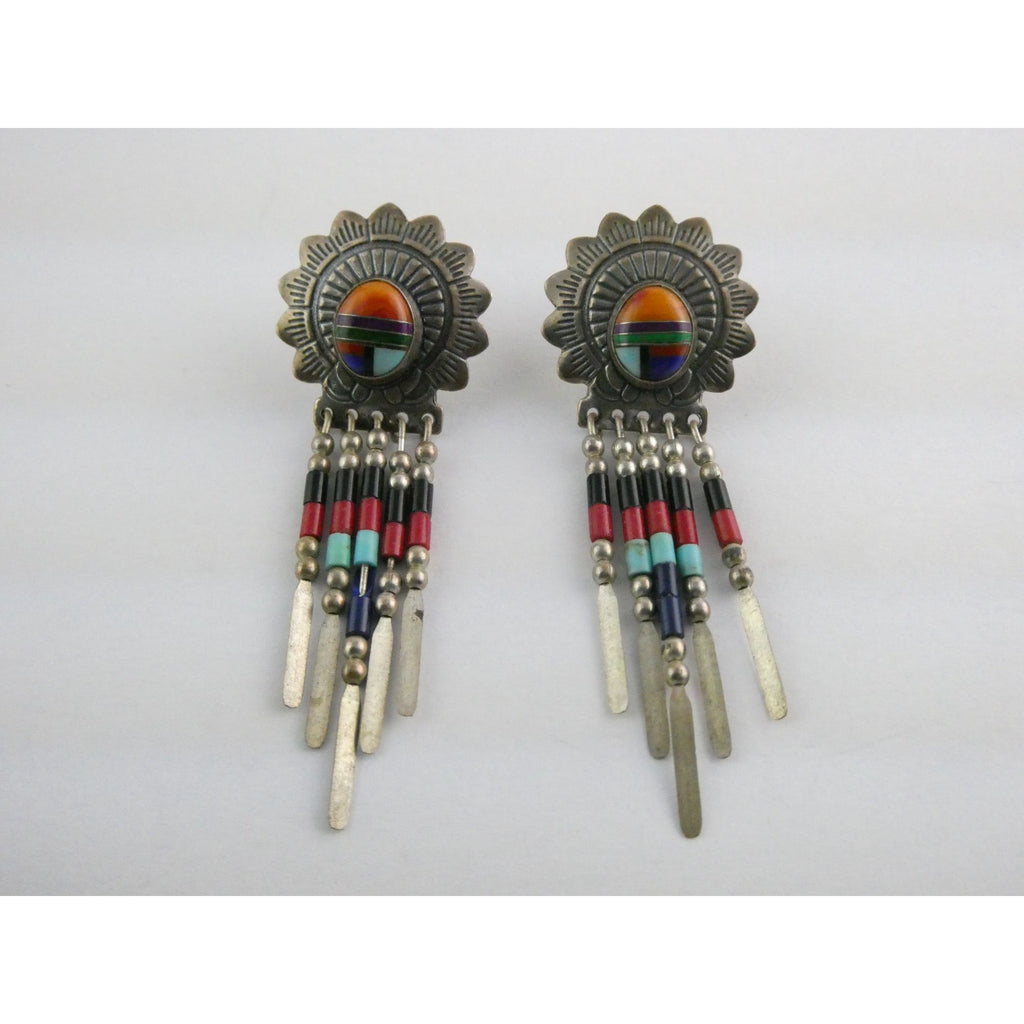 Quoc Turquoise Inc Southwestern Sterling Silver Multi Gemstone Stud Earrings 925