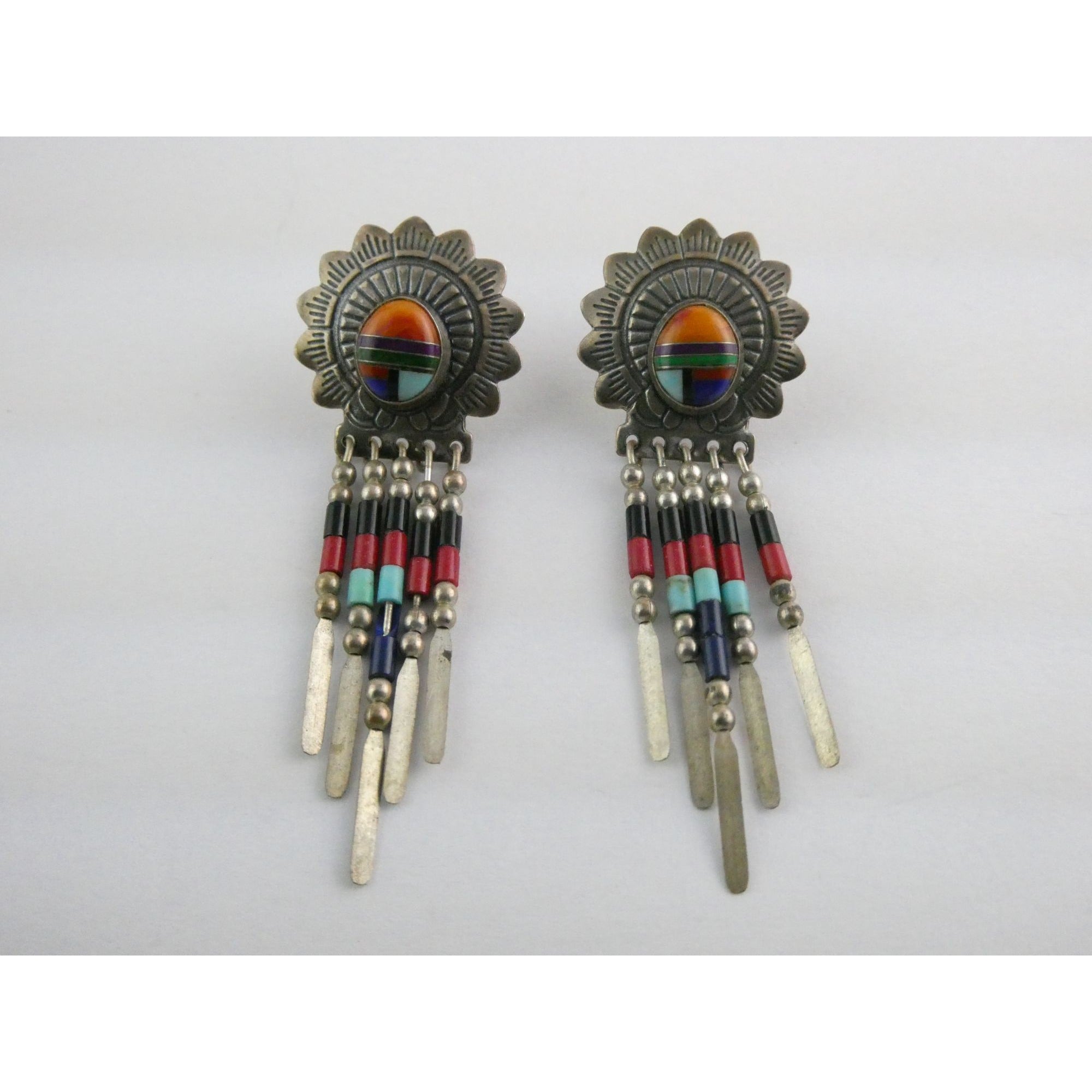 Quoc Turquoise Inc Southwestern Sterling Silver Multi Gemstone Stud Earrings 925