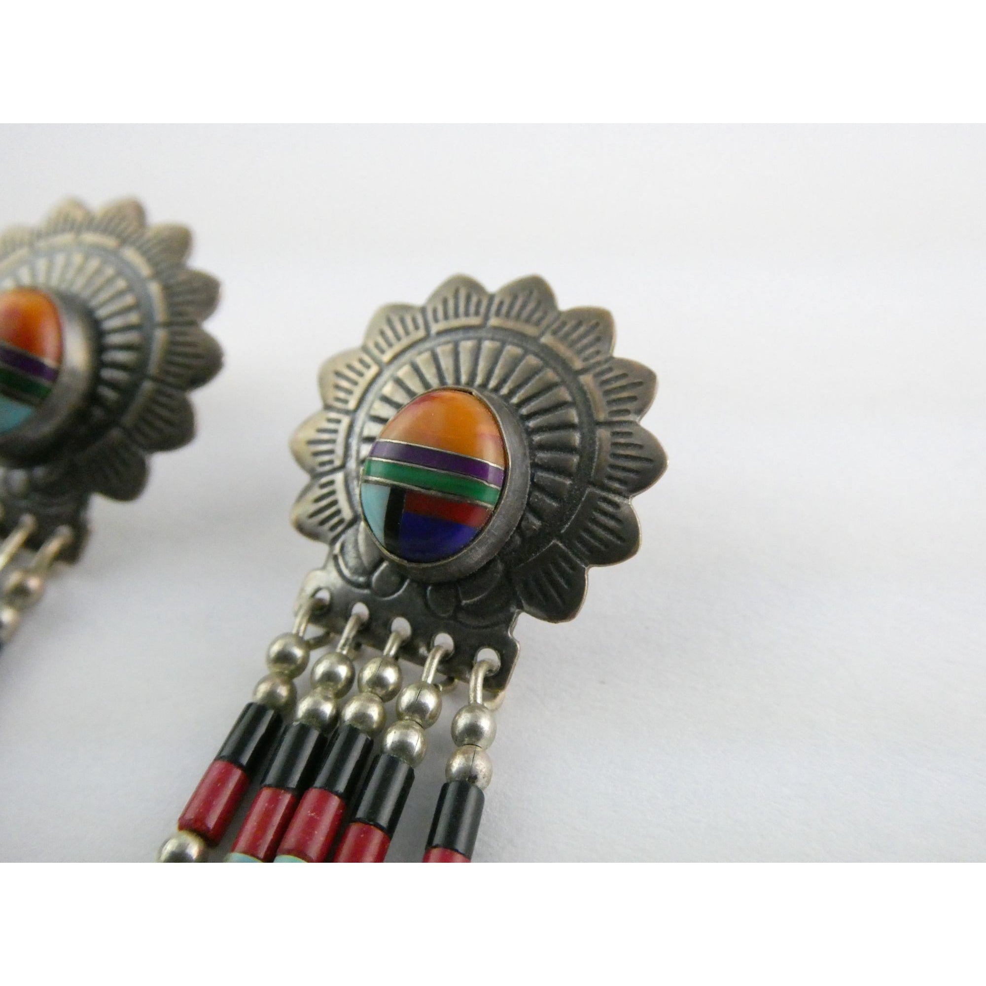 Quoc Turquoise Inc Southwestern Sterling Silver Multi Gemstone Stud Earrings 925