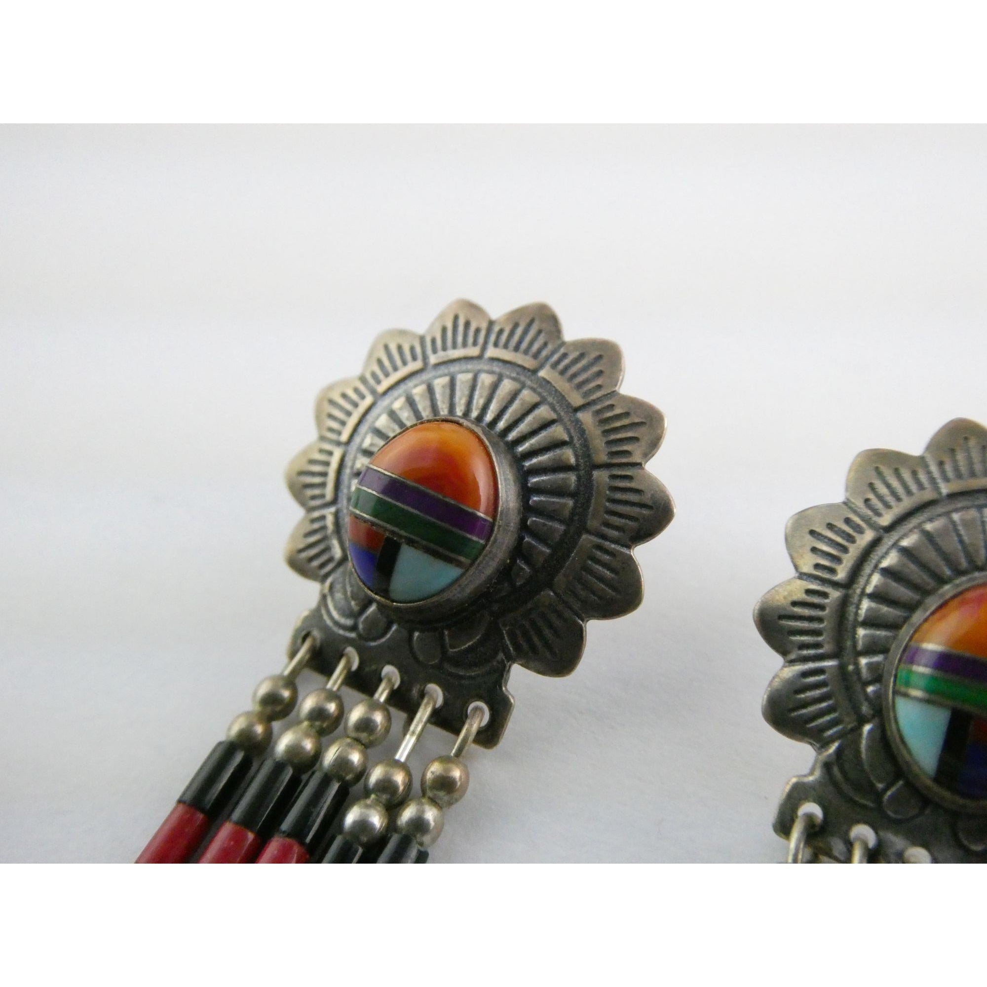 Quoc Turquoise Inc Southwestern Sterling Silver Multi Gemstone Stud Earrings 925