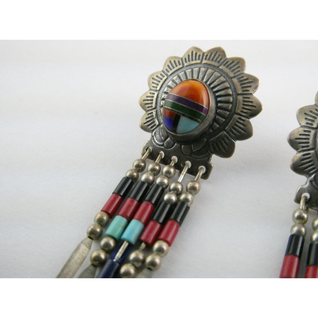 Quoc Turquoise Inc Southwestern Sterling Silver Multi Gemstone Stud Earrings 925