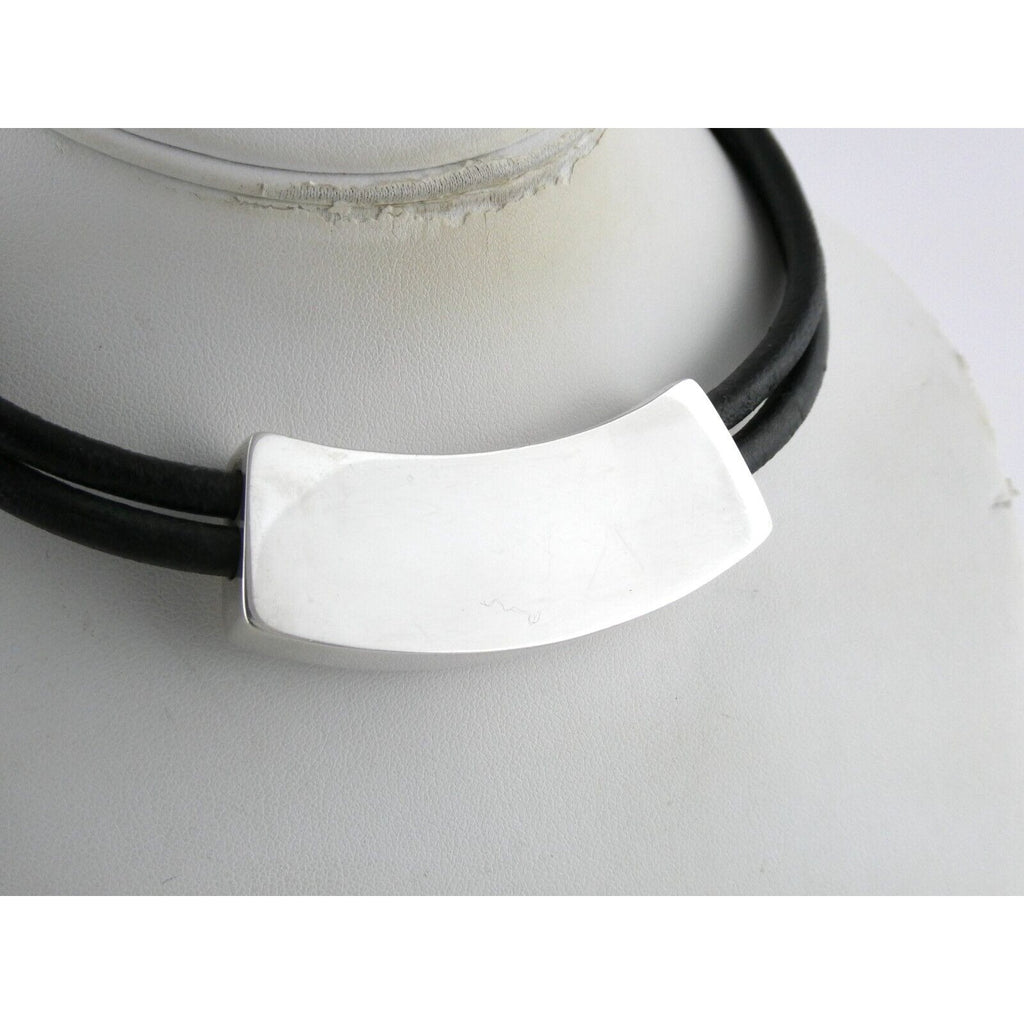 Versani Sterling Silver and Sting Ray Leather Belt Buckle Necklace 15 Inches