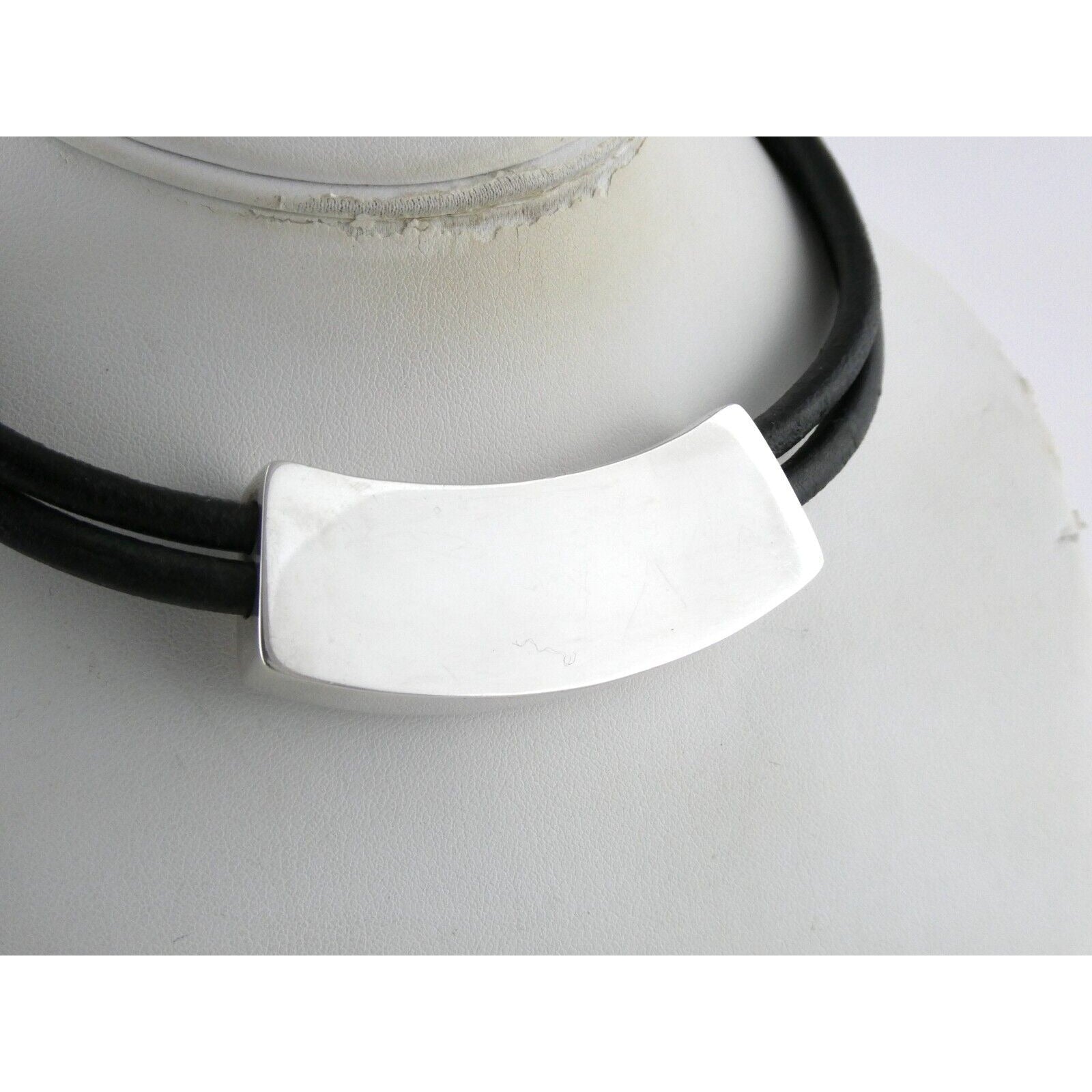 Versani Sterling Silver and Sting Ray Leather Belt Buckle Necklace 15 Inches