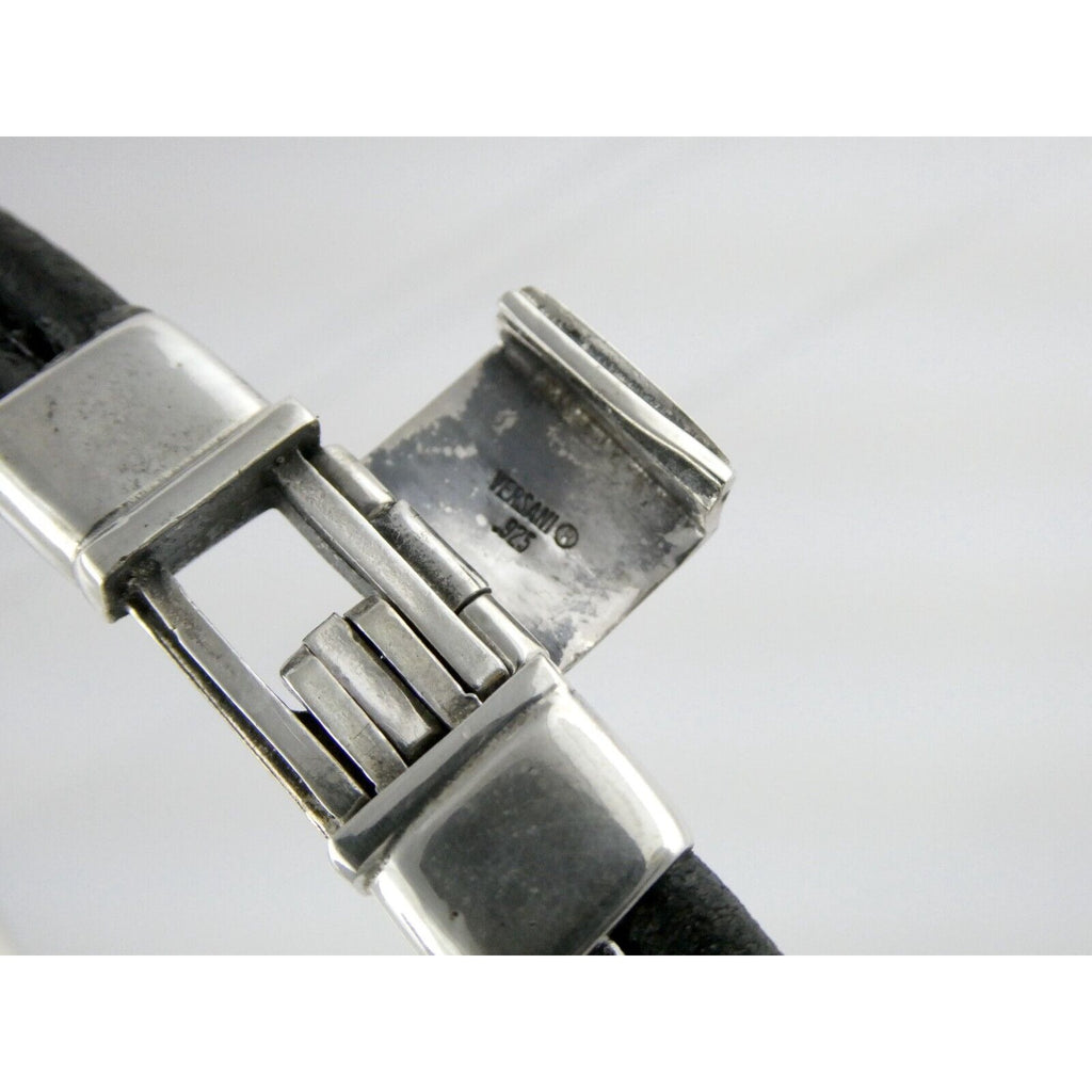 Versani Sterling Silver and Sting Ray Leather Belt Buckle Necklace 15 Inches