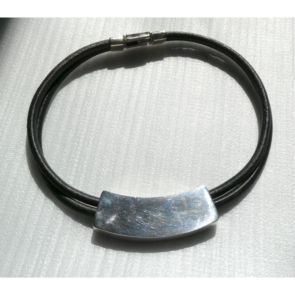 Versani Sterling Silver and Sting Ray Leather Belt Buckle Necklace 15 Inches