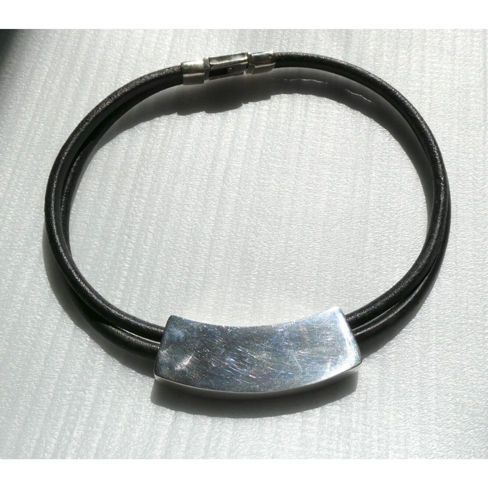 Versani Sterling Silver and Sting Ray Leather Belt Buckle Necklace 15 Inches