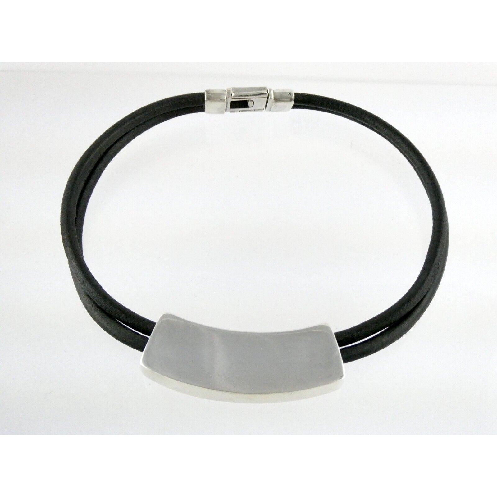 Versani Sterling Silver and Sting Ray Leather Belt Buckle Necklace 15 Inches