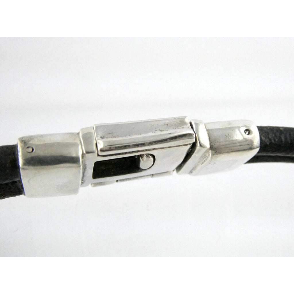 Versani Sterling Silver and Sting Ray Leather Belt Buckle Necklace 15 Inches