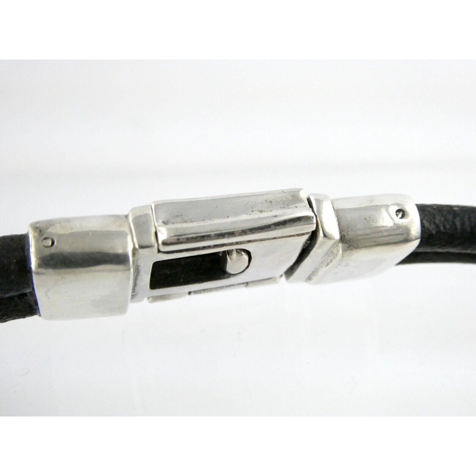 Versani Sterling Silver and Sting Ray Leather Belt Buckle Necklace 15 Inches