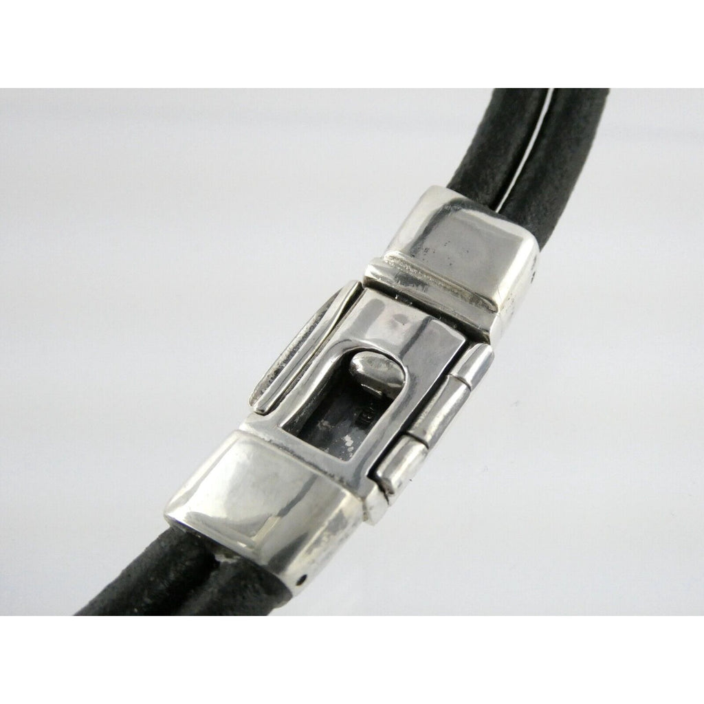 Versani Sterling Silver and Sting Ray Leather Belt Buckle Necklace 15 Inches