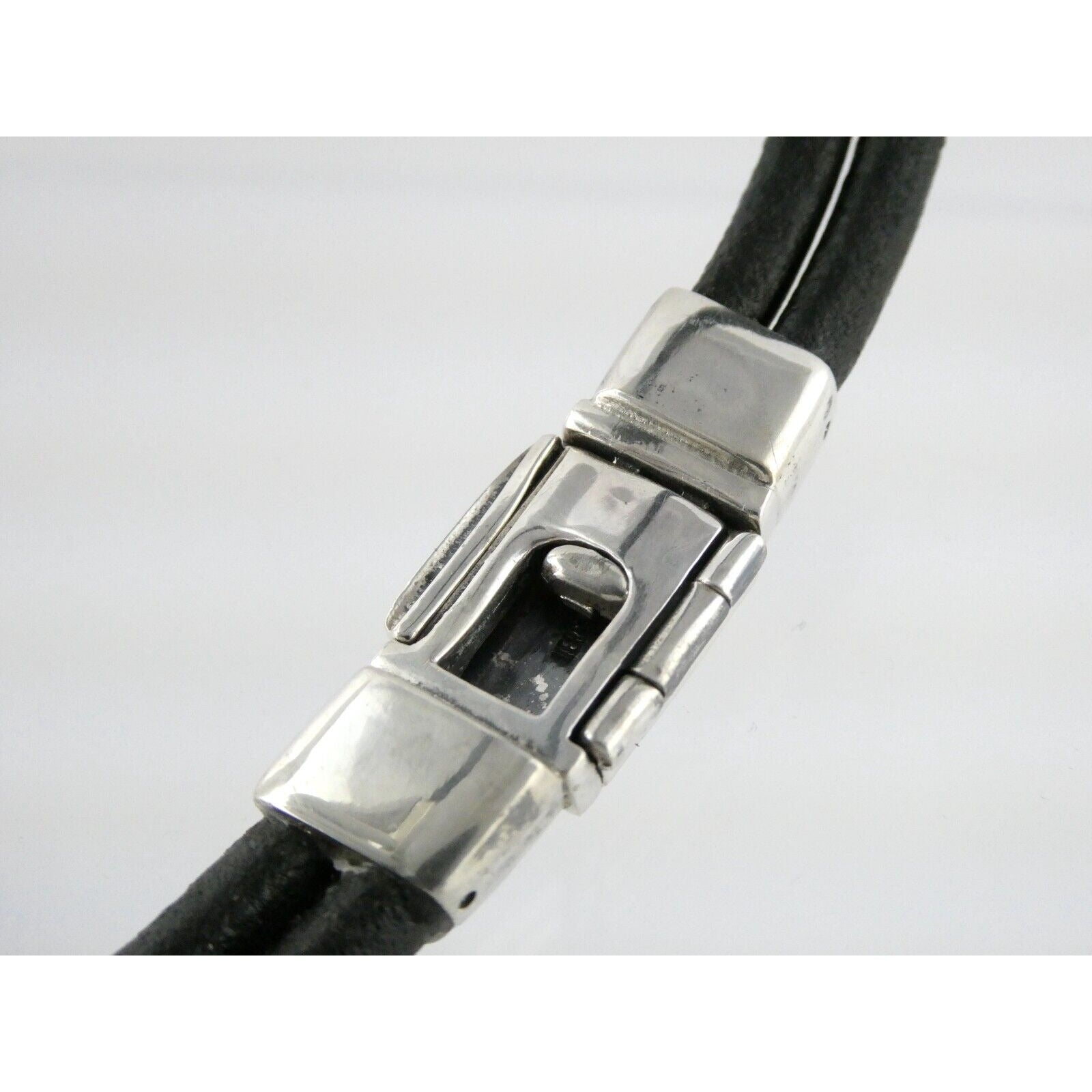 Versani Sterling Silver and Sting Ray Leather Belt Buckle Necklace 15 Inches