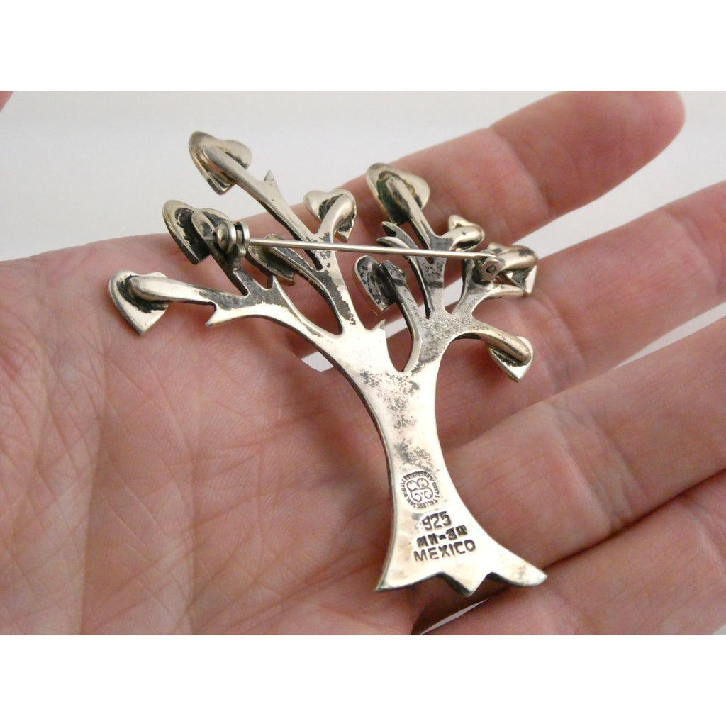 Vintage Los Ballesteros Sterling Silver Taxco Mexico Loving Giving Tree Brooch