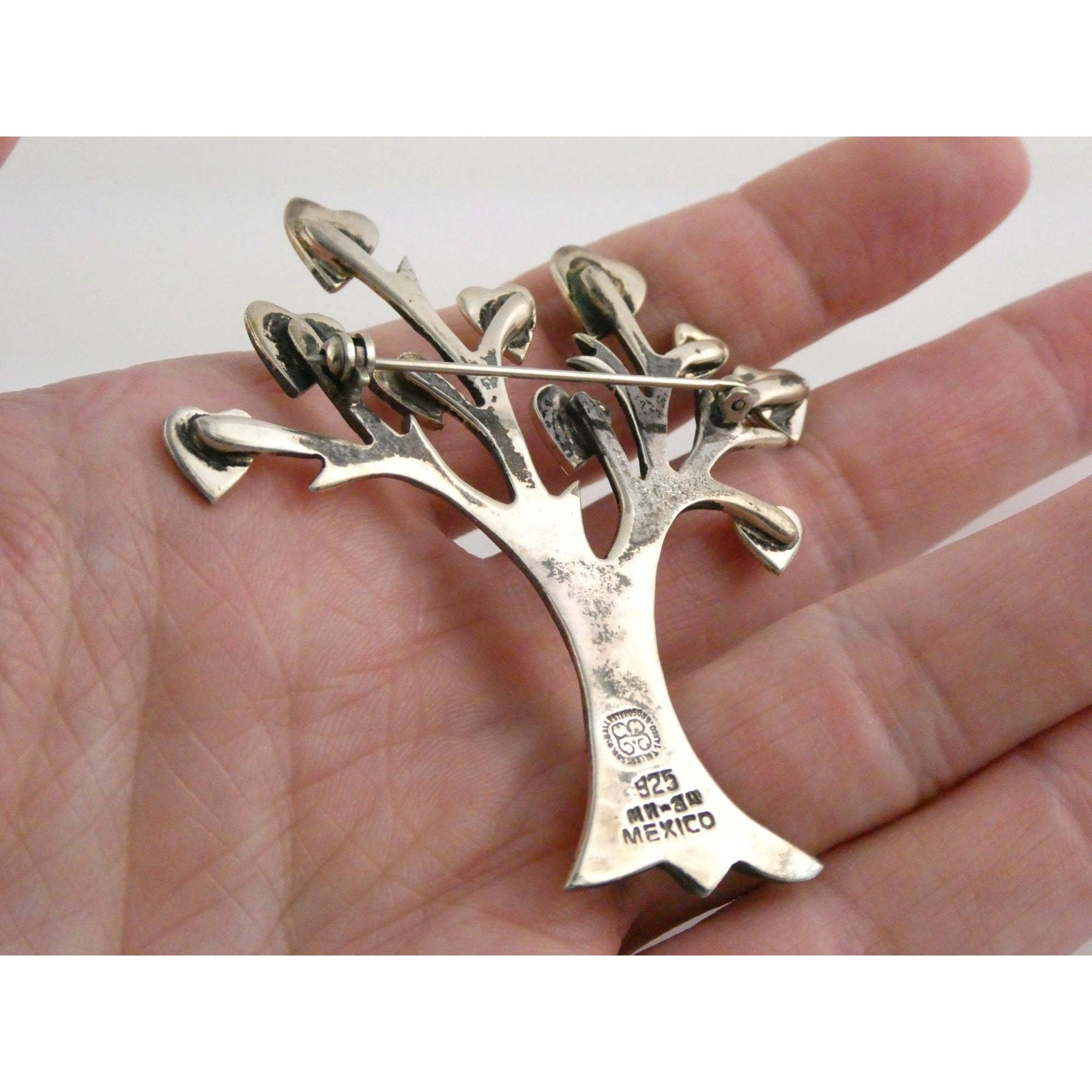 Vintage Los Ballesteros Sterling Silver Taxco Mexico Loving Giving Tree Brooch