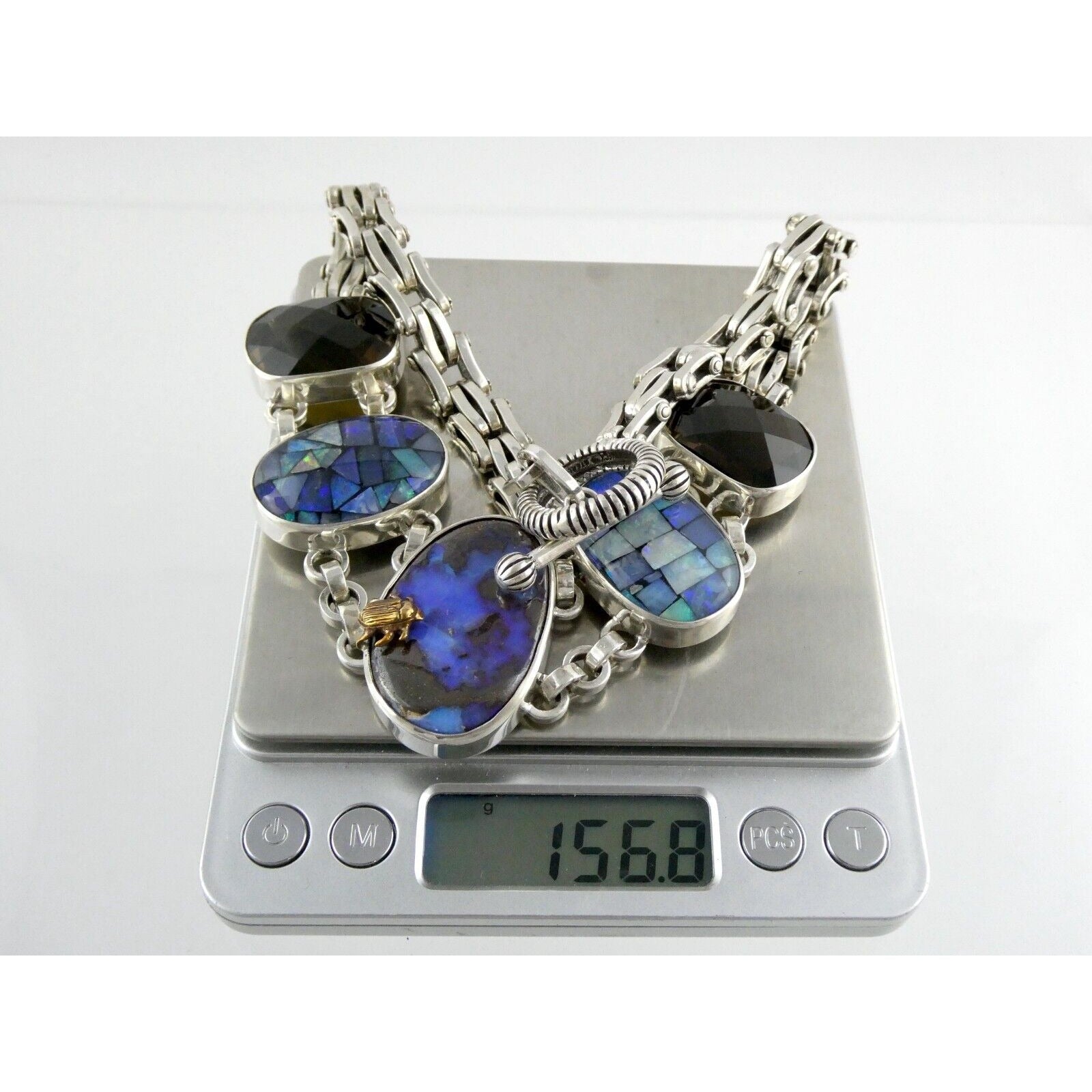 Stephen Dweck One of a Kind Sterling Silver Opal Necklace 9893 30 17.5 Inch 925