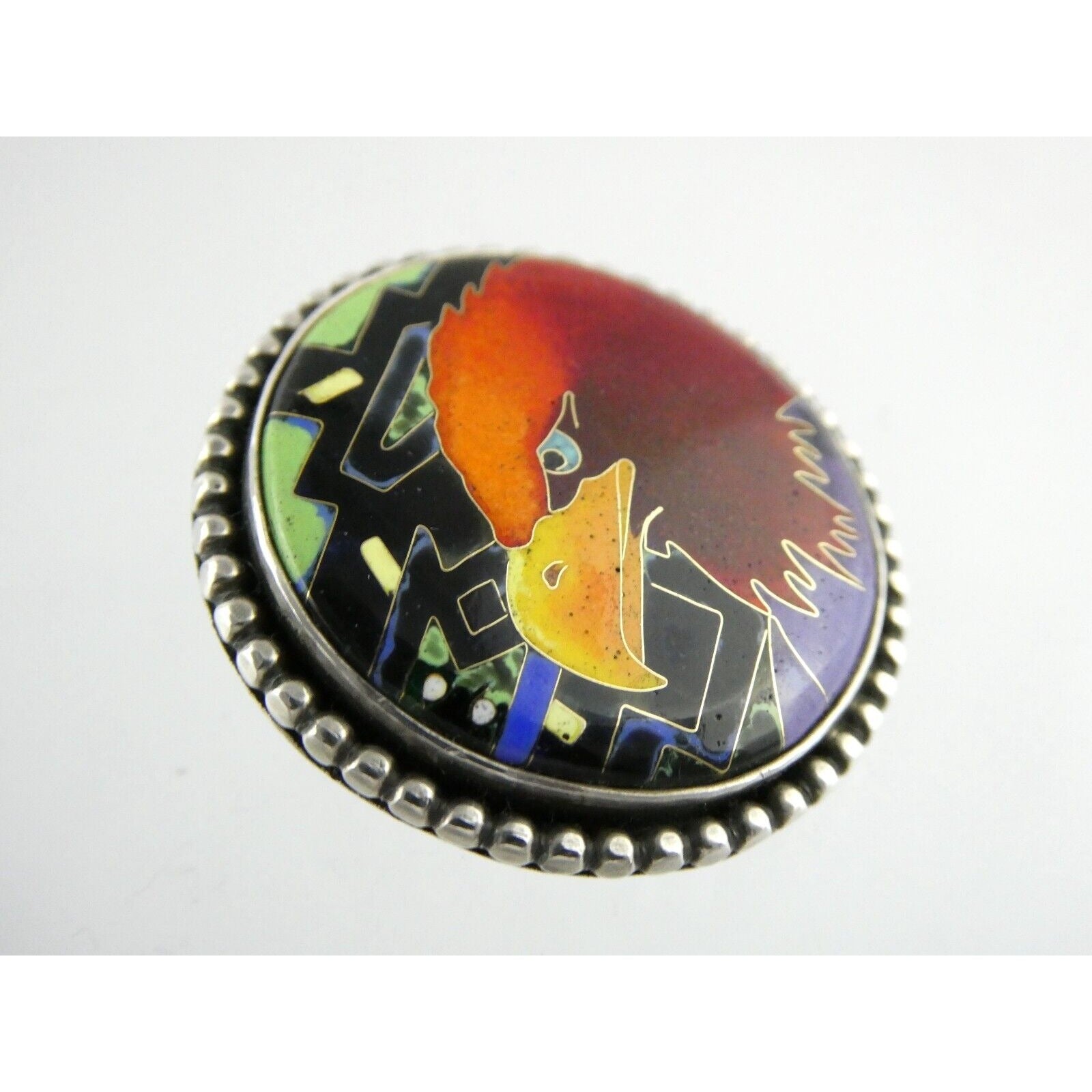 Linda Lundell Sacred Earth Cloisonne Golden Eagle Sterling Silver Pendant 925