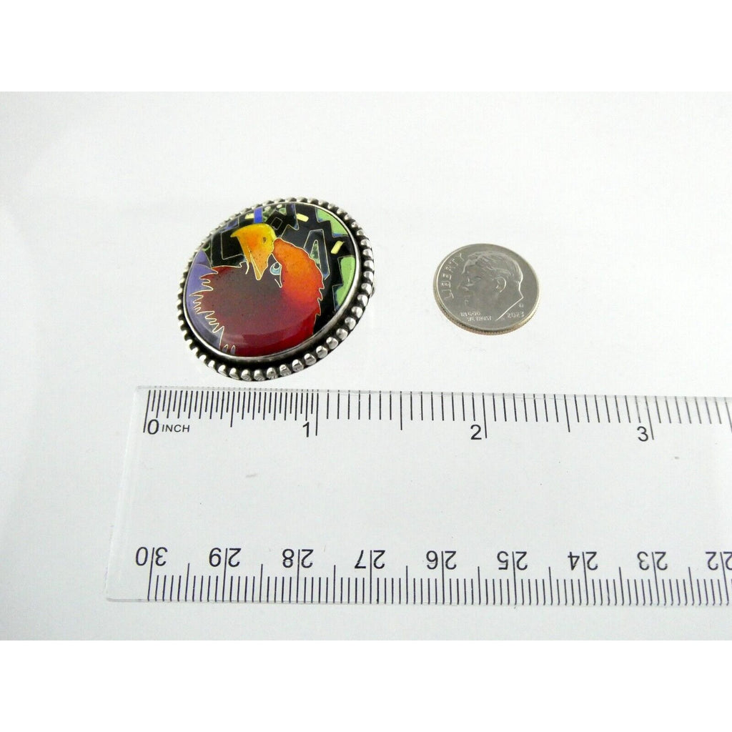 Linda Lundell Sacred Earth Cloisonne Golden Eagle Sterling Silver Pendant 925