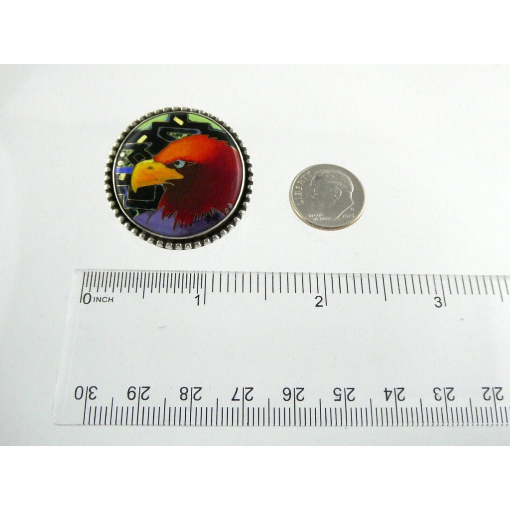 Linda Lundell Sacred Earth Cloisonne Golden Eagle Sterling Silver Pendant 925