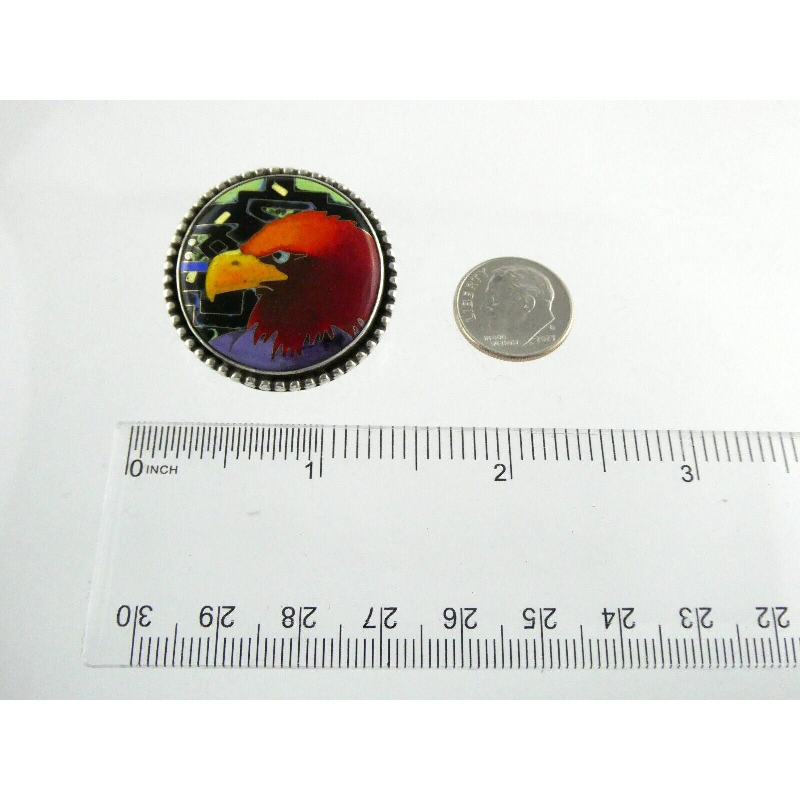Linda Lundell Sacred Earth Cloisonne Golden Eagle Sterling Silver Pendant 925