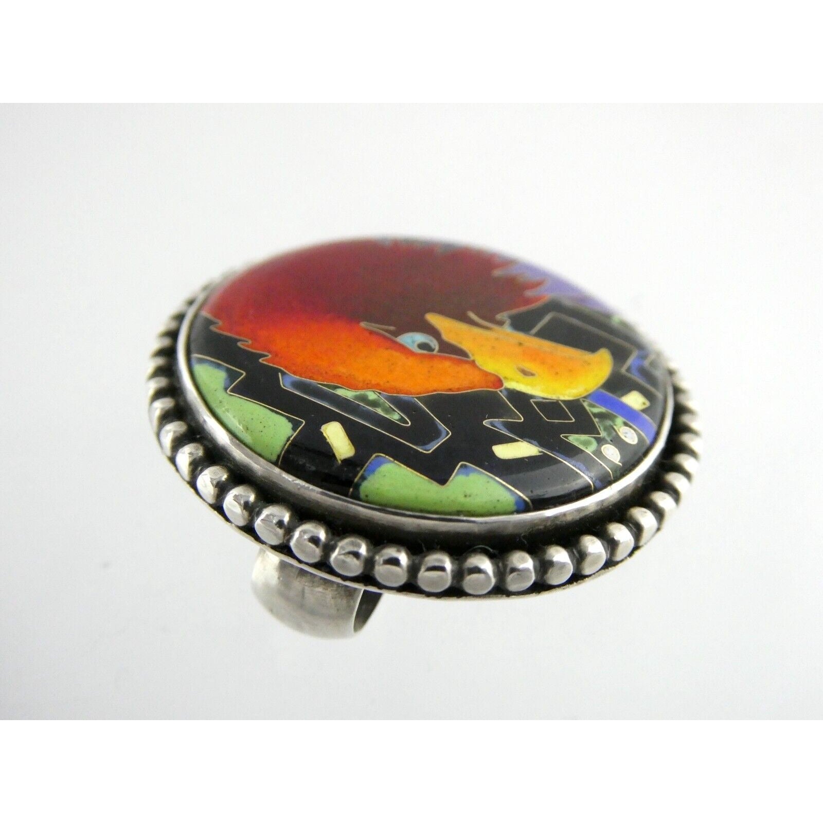 Linda Lundell Sacred Earth Cloisonne Golden Eagle Sterling Silver Pendant 925