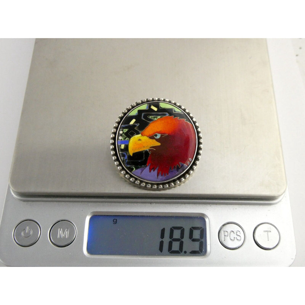 Linda Lundell Sacred Earth Cloisonne Golden Eagle Sterling Silver Pendant 925