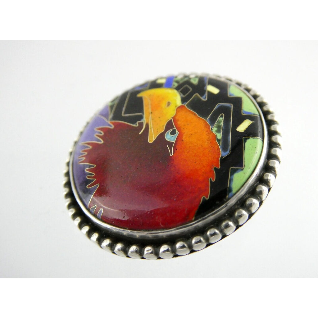 Linda Lundell Sacred Earth Cloisonne Golden Eagle Sterling Silver Pendant 925