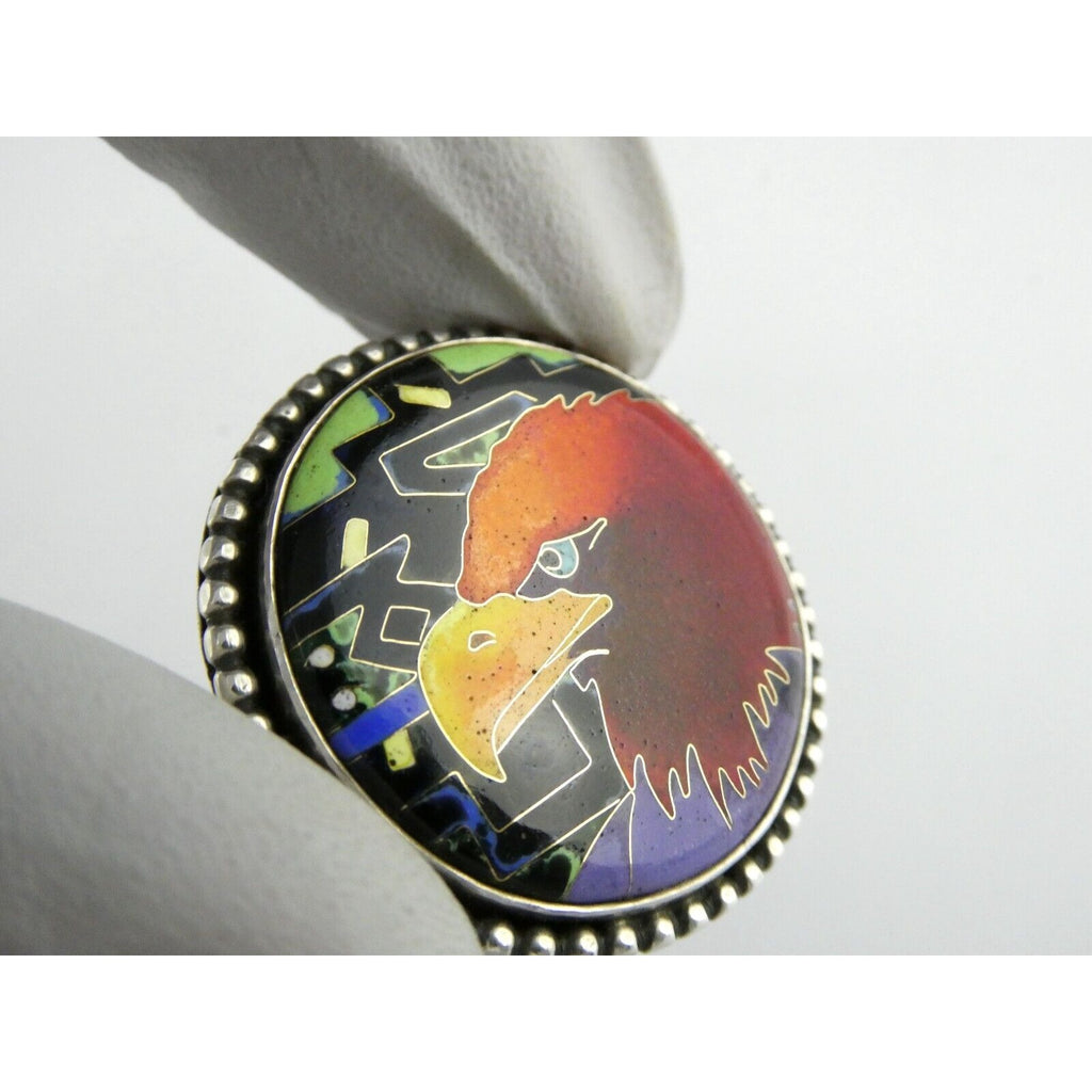 Linda Lundell Sacred Earth Cloisonne Golden Eagle Sterling Silver Pendant 925
