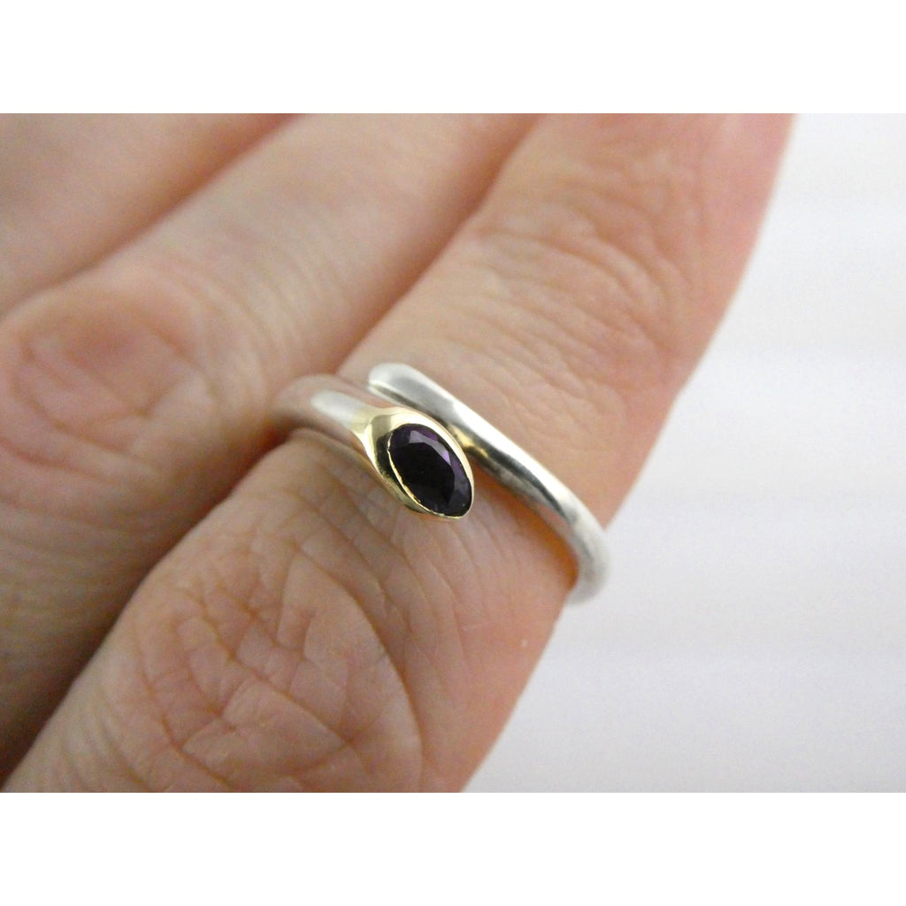Sterling Silver Gilt Accent Amethyst End Bypass Ring 925 Size 6 Weighs 3.1g