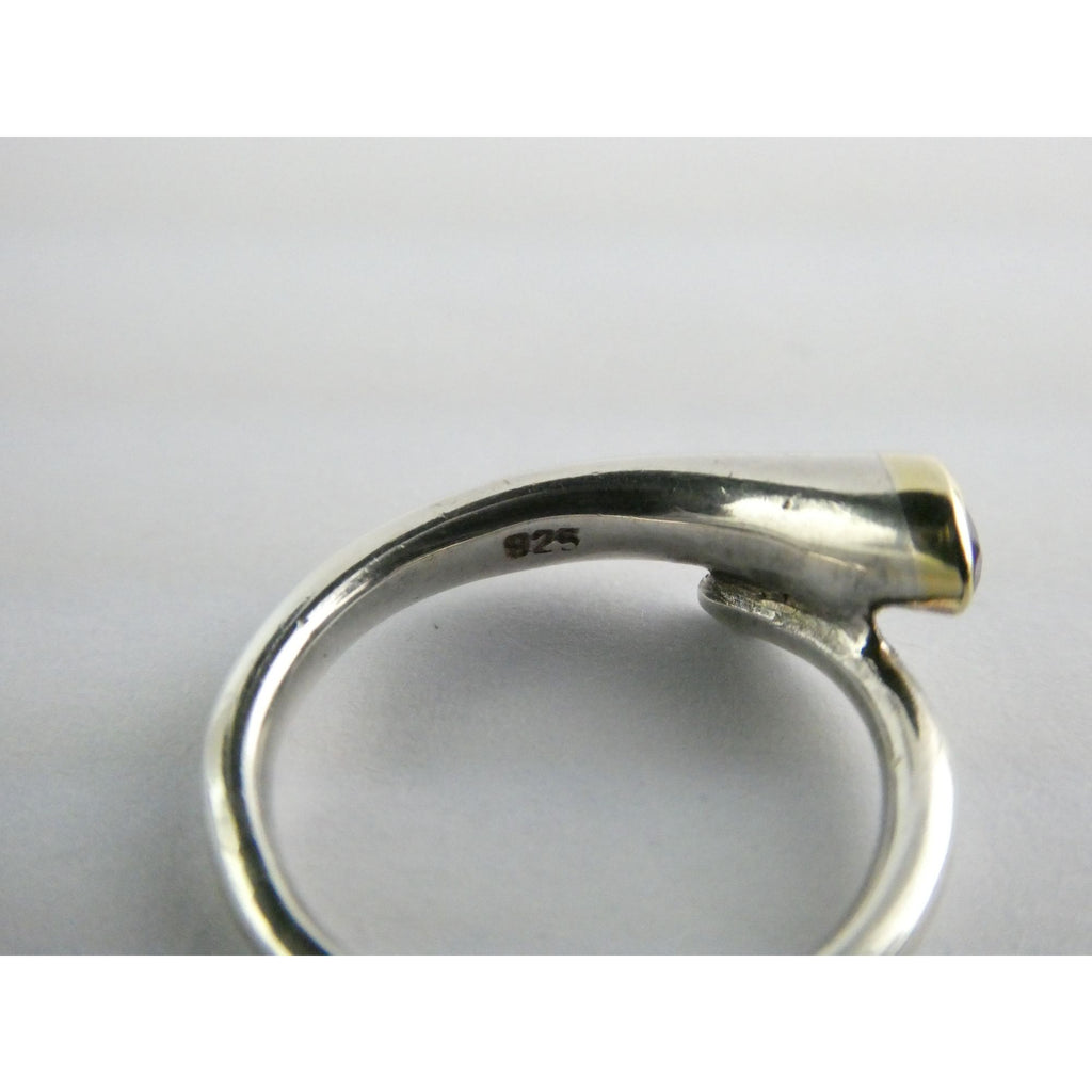 Sterling Silver Gilt Accent Amethyst End Bypass Ring 925 Size 6 Weighs 3.1g