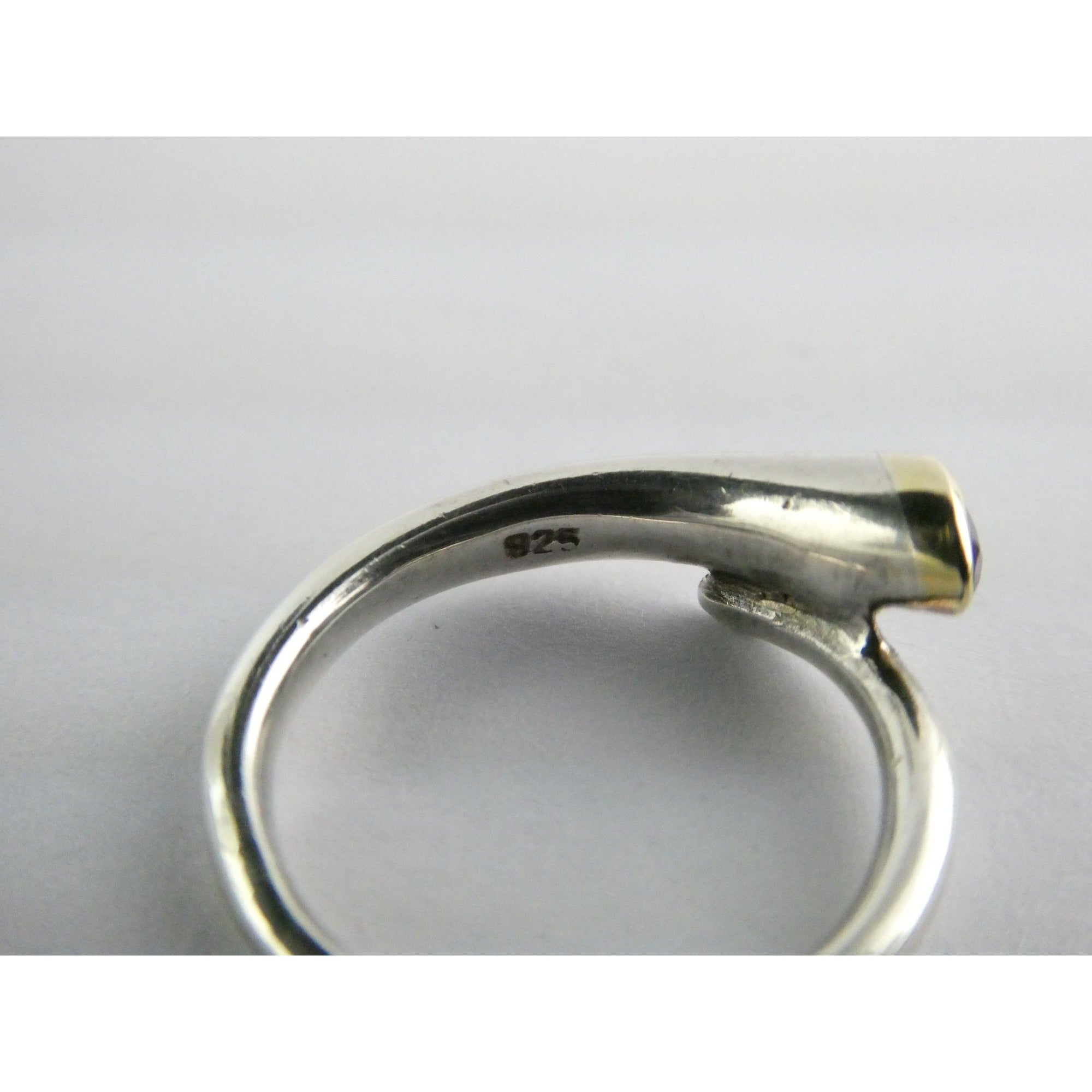 Sterling Silver Gilt Accent Amethyst End Bypass Ring 925 Size 6 Weighs 3.1g