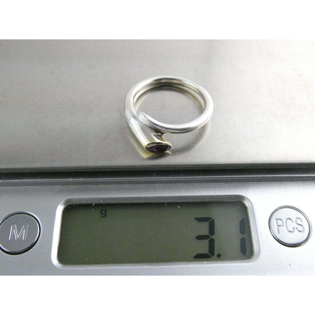 Sterling Silver Gilt Accent Amethyst End Bypass Ring 925 Size 6 Weighs 3.1g