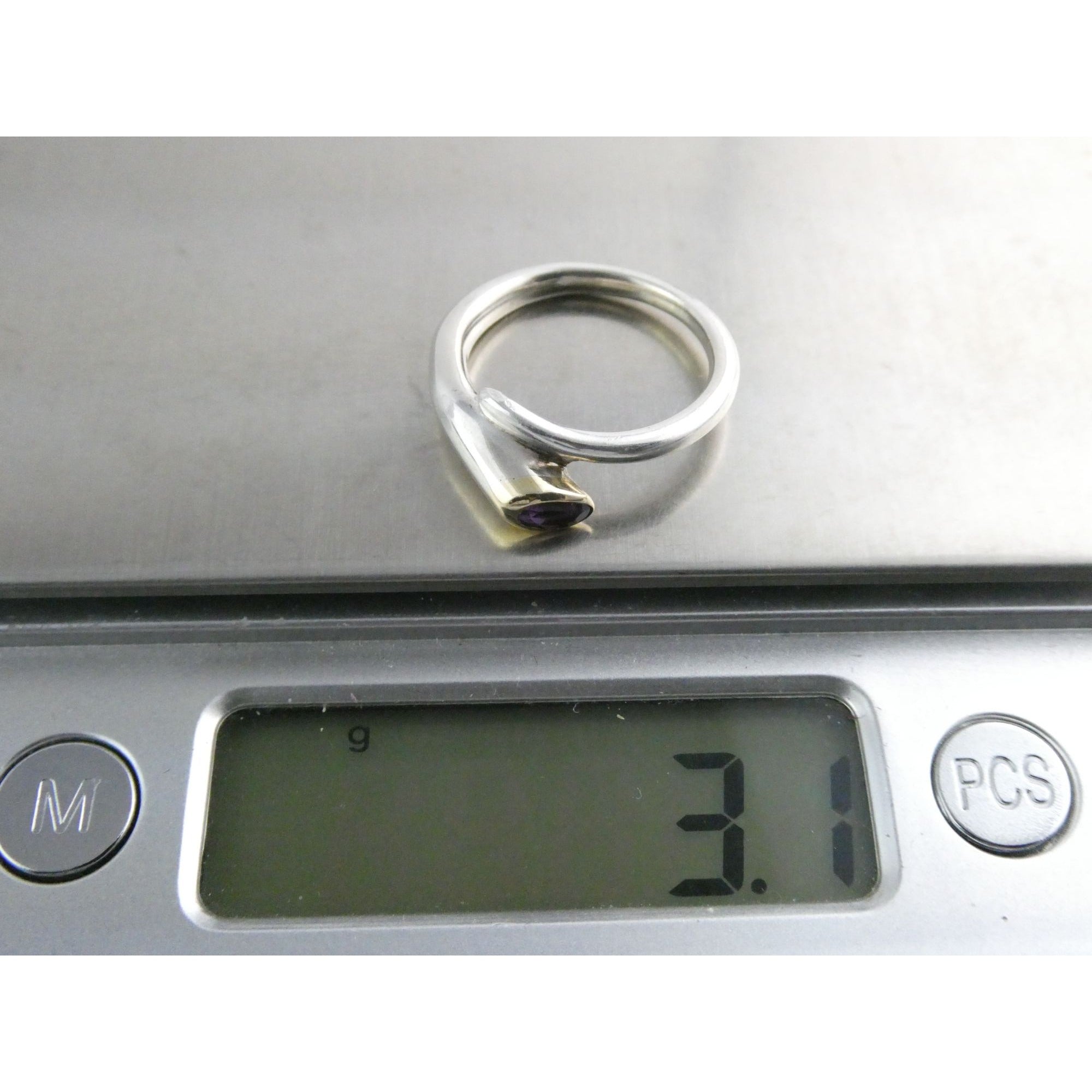 Sterling Silver Gilt Accent Amethyst End Bypass Ring 925 Size 6 Weighs 3.1g