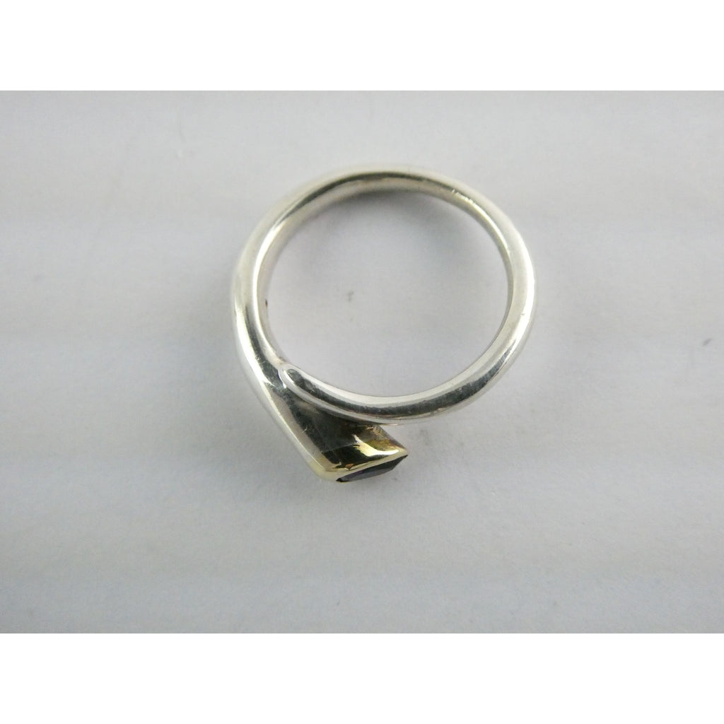 Sterling Silver Gilt Accent Amethyst End Bypass Ring 925 Size 6 Weighs 3.1g