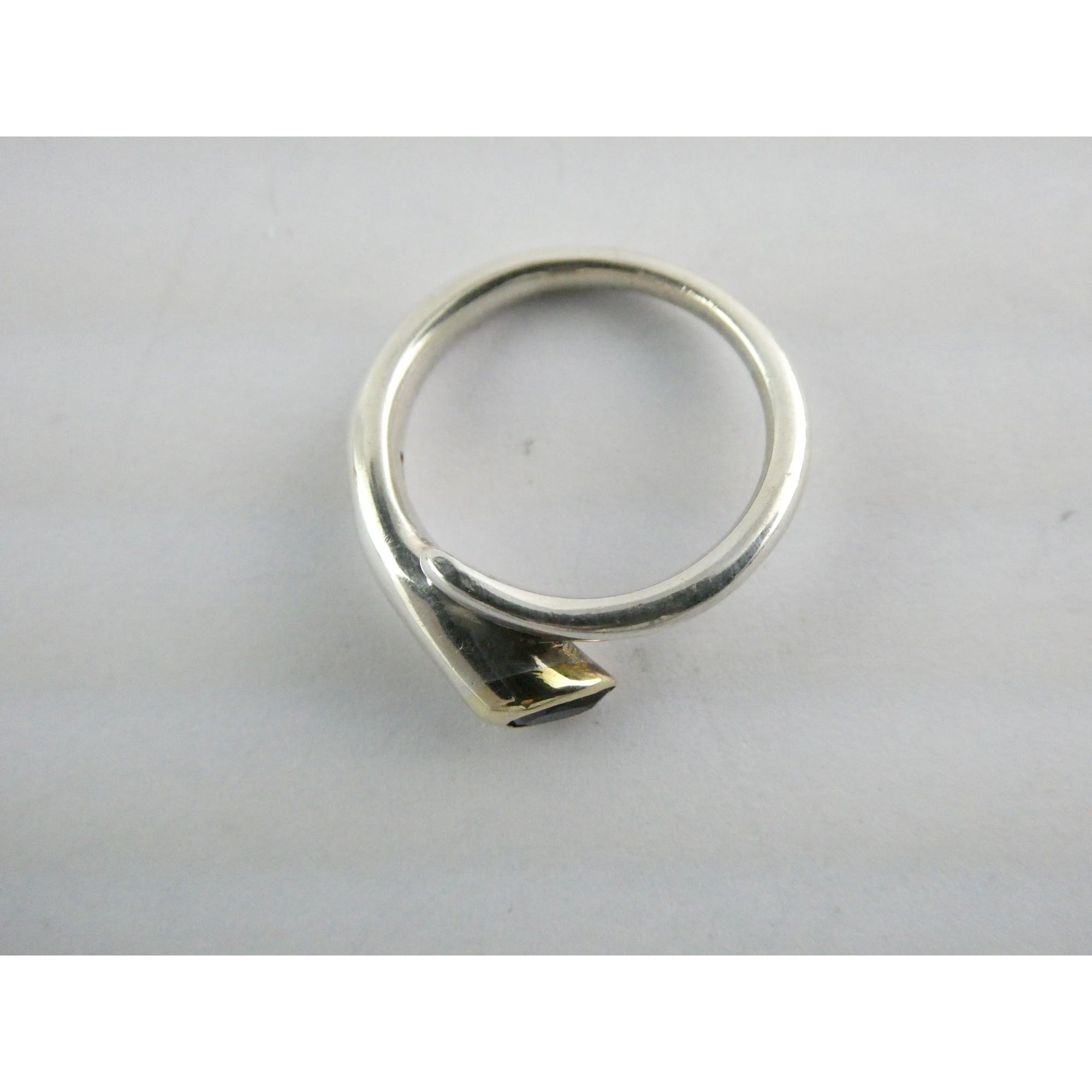 Sterling Silver Gilt Accent Amethyst End Bypass Ring 925 Size 6 Weighs 3.1g