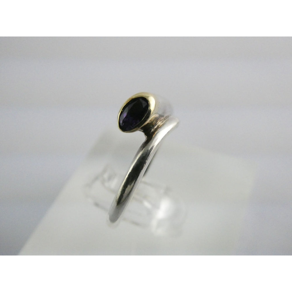 Sterling Silver Gilt Accent Amethyst End Bypass Ring 925 Size 6 Weighs 3.1g