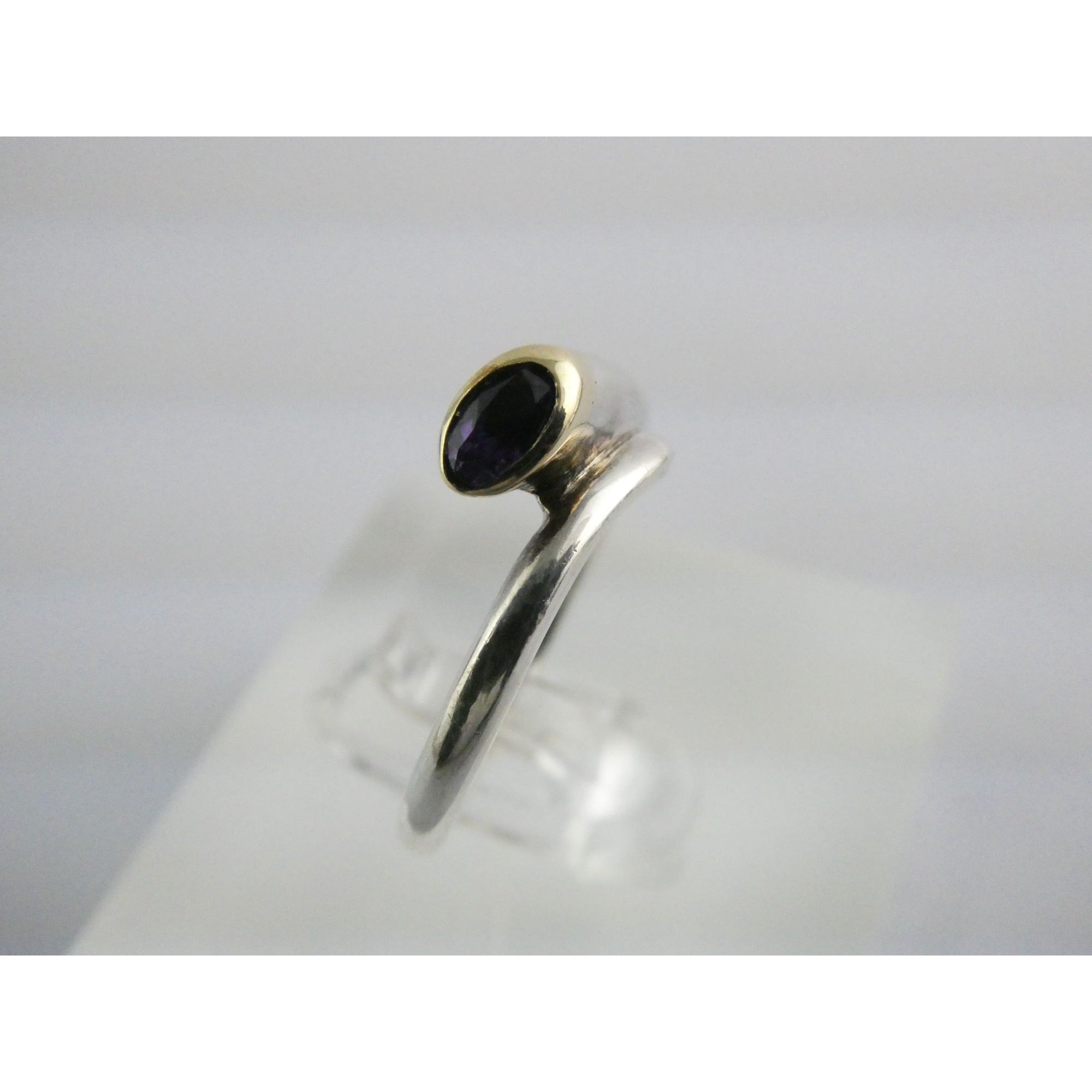 Sterling Silver Gilt Accent Amethyst End Bypass Ring 925 Size 6 Weighs 3.1g