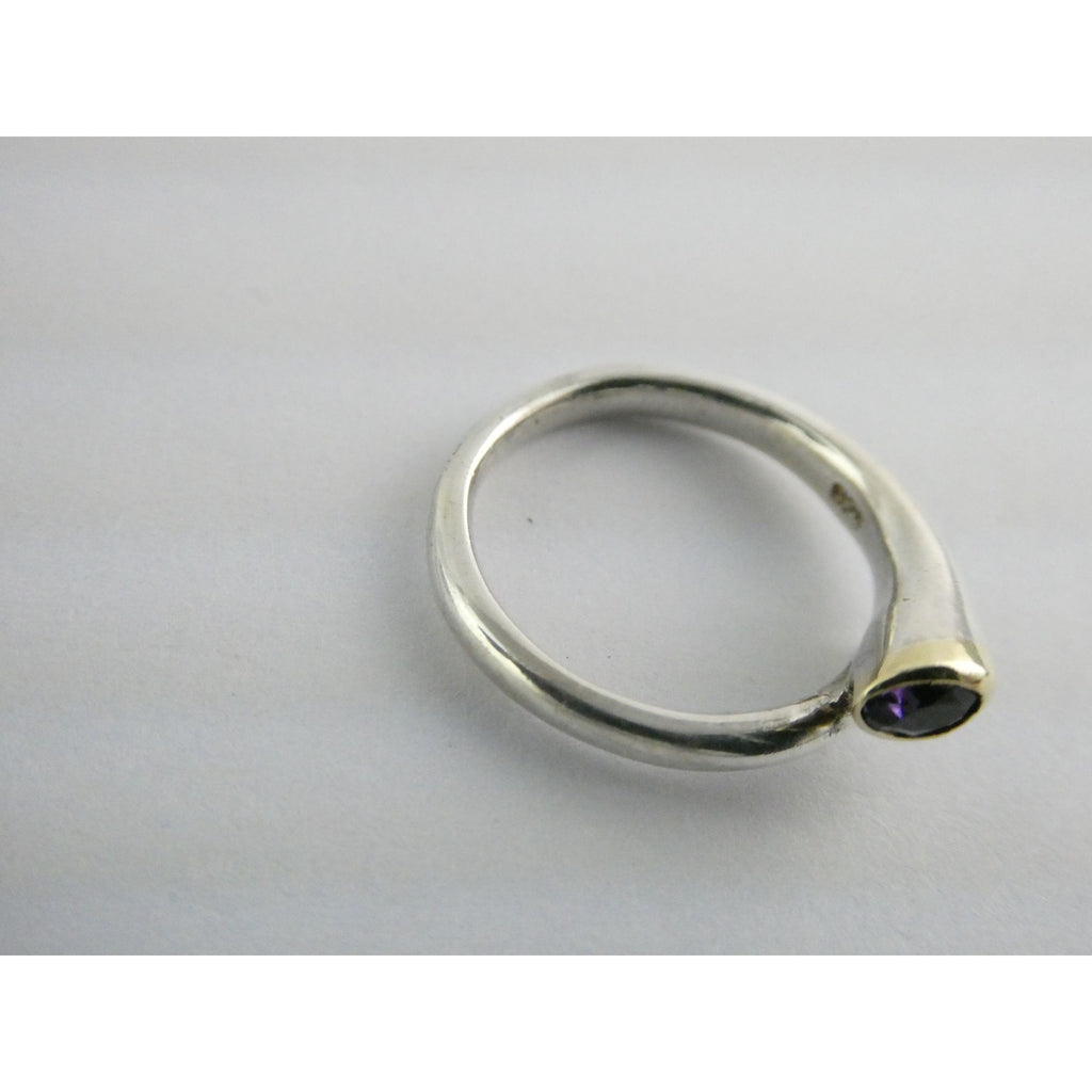 Sterling Silver Gilt Accent Amethyst End Bypass Ring 925 Size 6 Weighs 3.1g