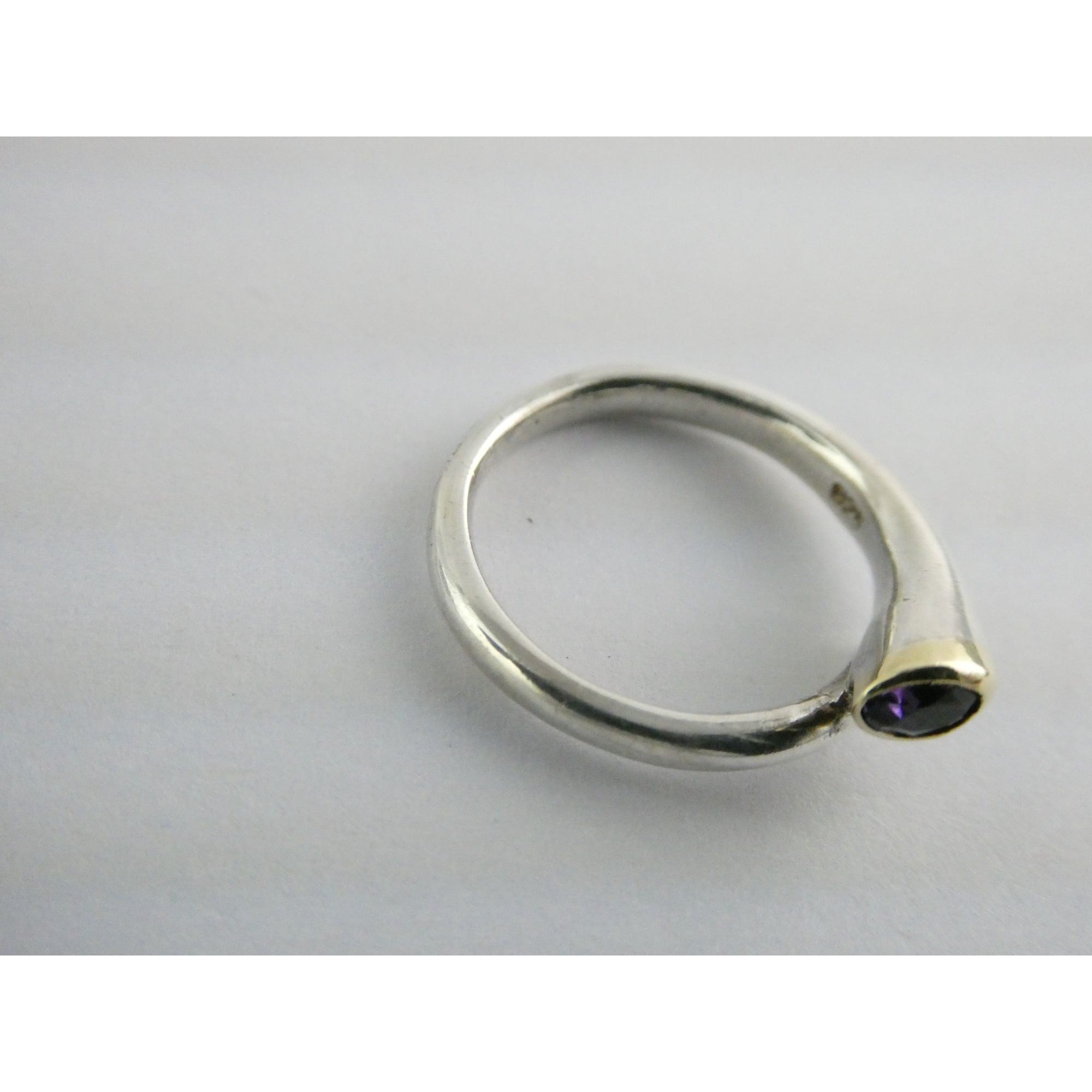 Sterling Silver Gilt Accent Amethyst End Bypass Ring 925 Size 6 Weighs 3.1g