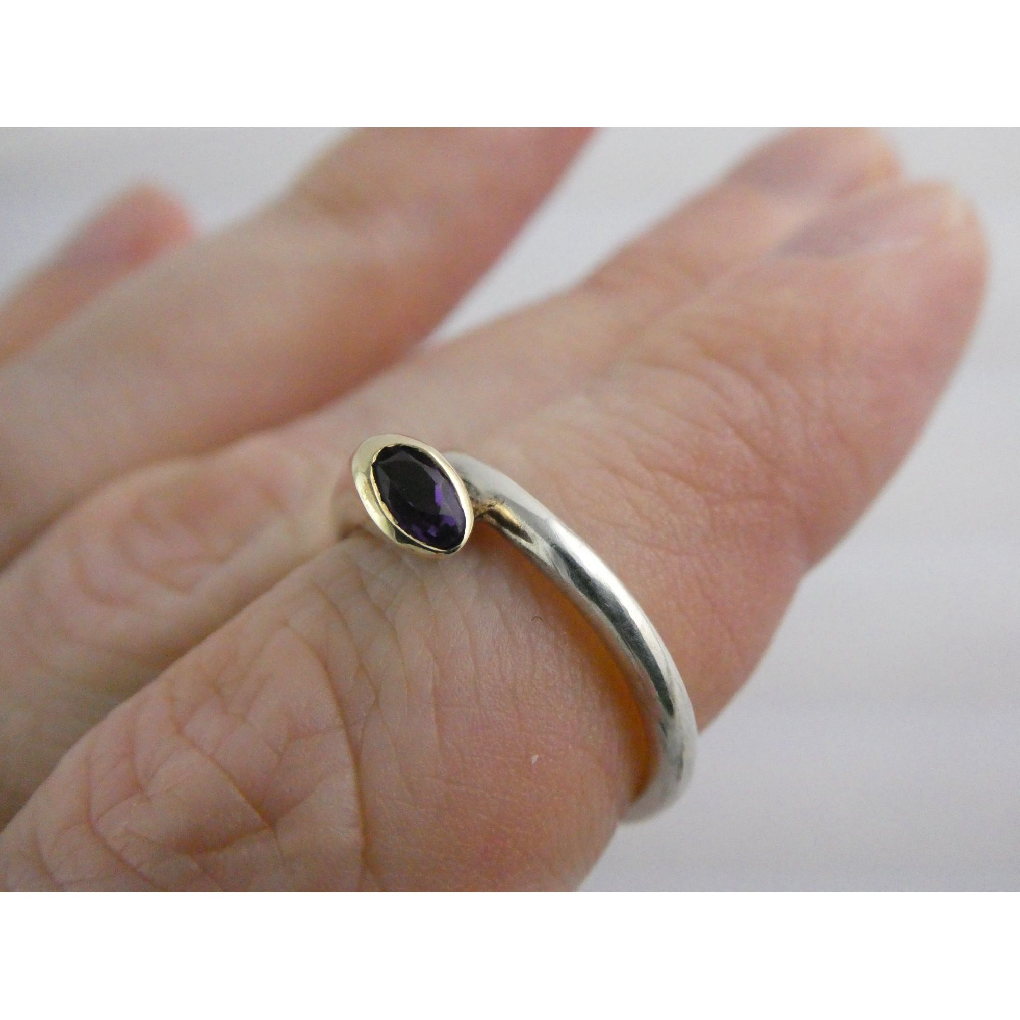 Sterling Silver Gilt Accent Amethyst End Bypass Ring 925 Size 6 Weighs 3.1g