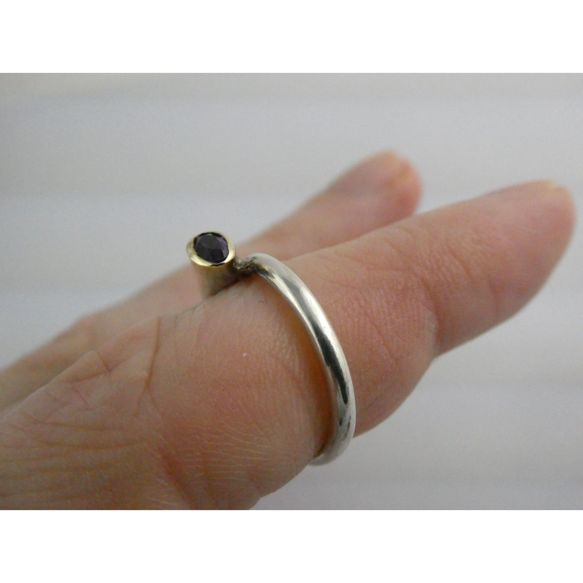 Sterling Silver Gilt Accent Amethyst End Bypass Ring 925 Size 6 Weighs 3.1g