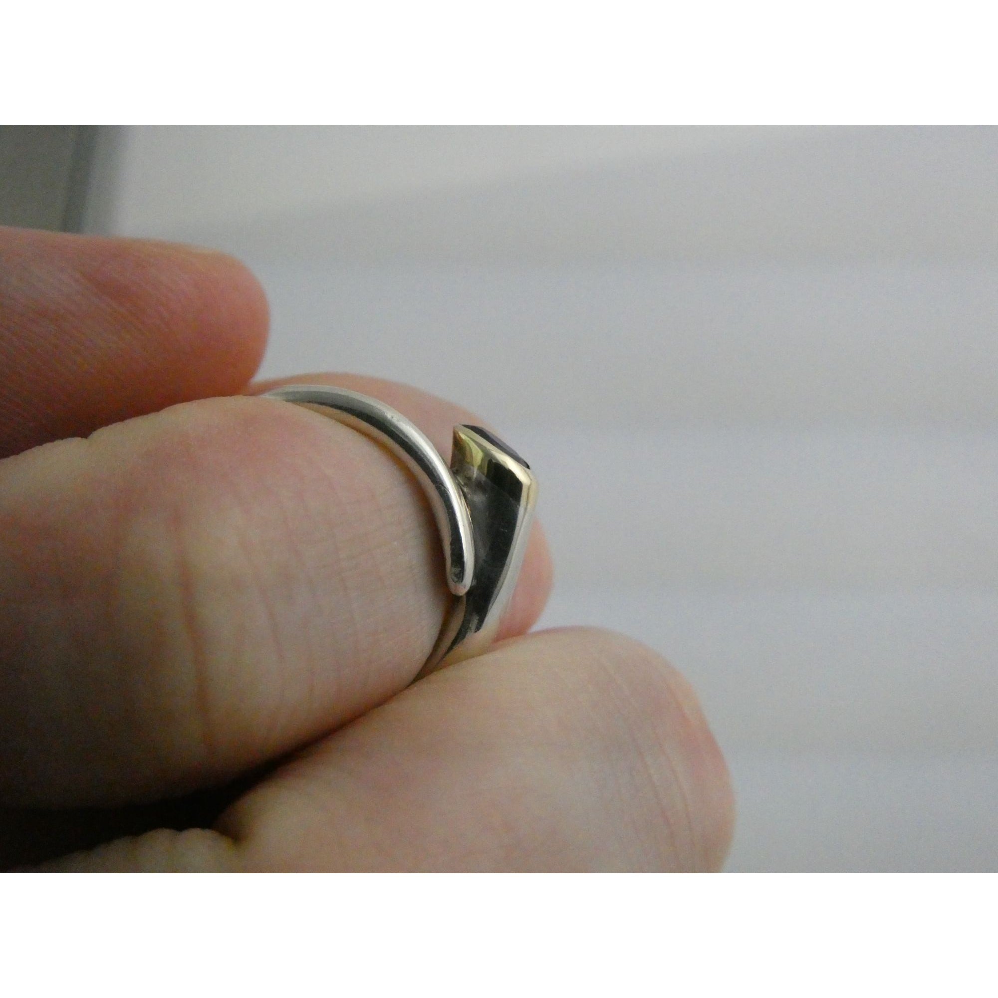 Sterling Silver Gilt Accent Amethyst End Bypass Ring 925 Size 6 Weighs 3.1g