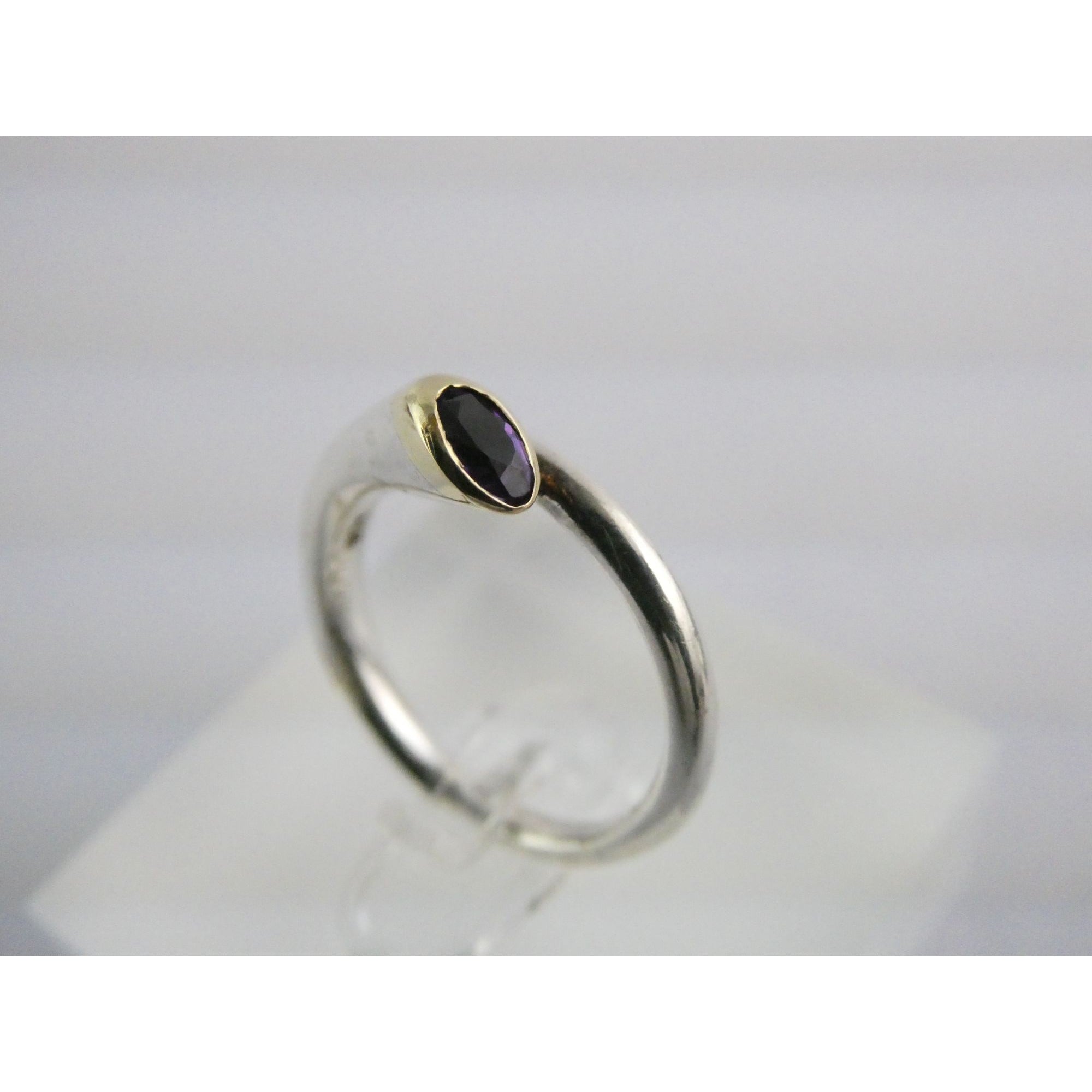 Sterling Silver Gilt Accent Amethyst End Bypass Ring 925 Size 6 Weighs 3.1g