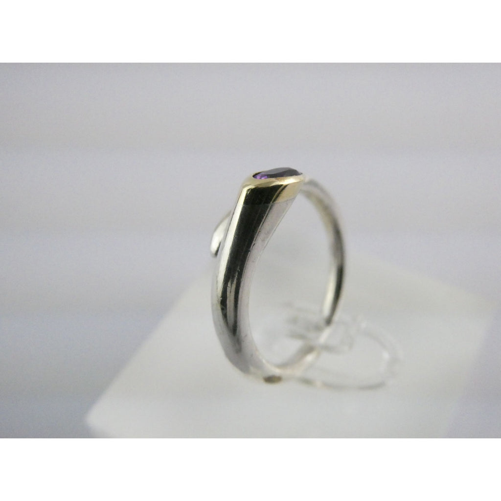 Sterling Silver Gilt Accent Amethyst End Bypass Ring 925 Size 6 Weighs 3.1g