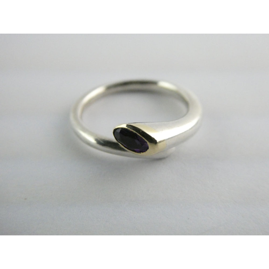 Sterling Silver Gilt Accent Amethyst End Bypass Ring 925 Size 6 Weighs 3.1g