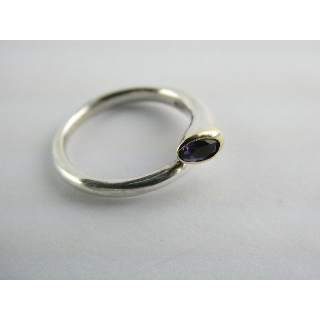 Sterling Silver Gilt Accent Amethyst End Bypass Ring 925 Size 6 Weighs 3.1g
