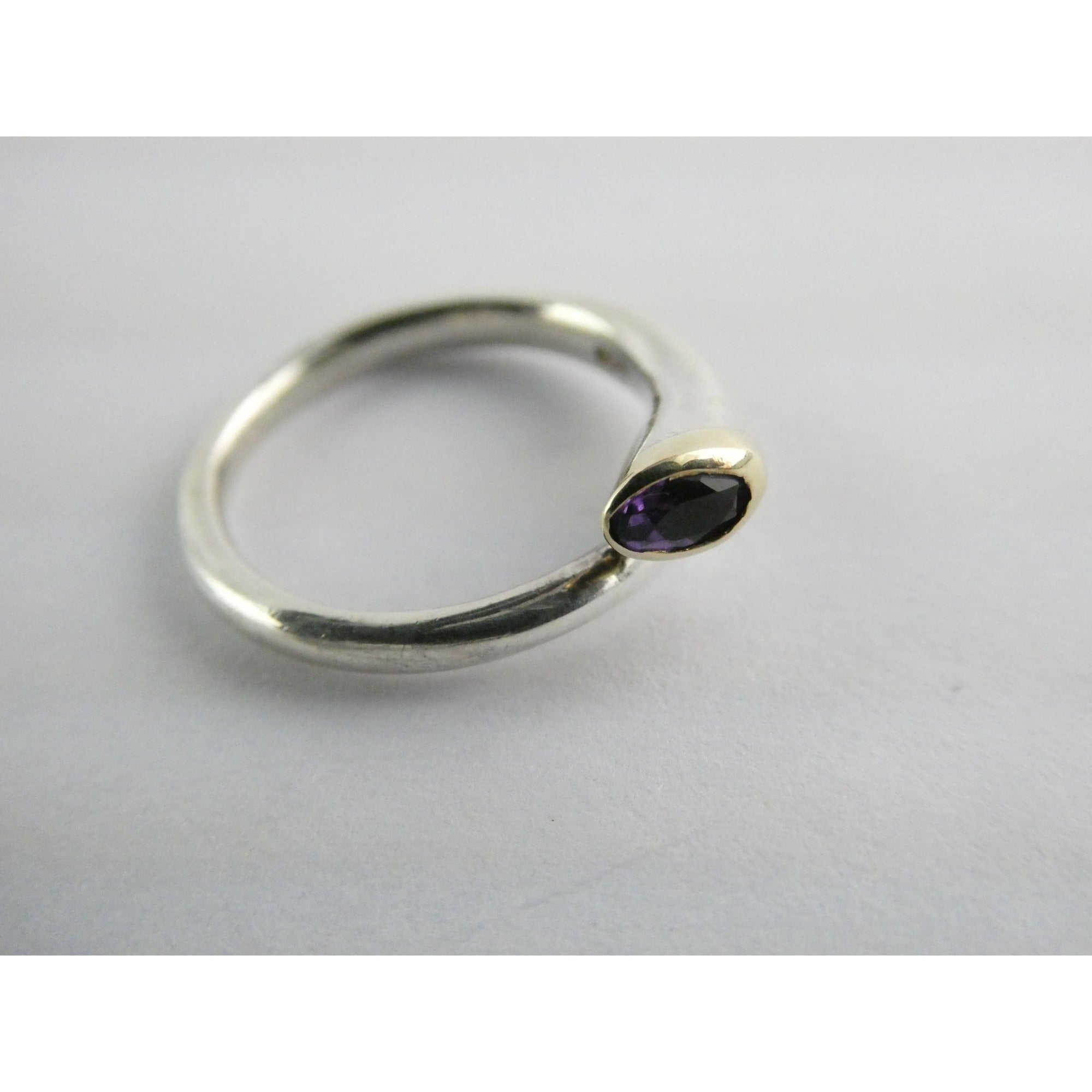 Sterling Silver Gilt Accent Amethyst End Bypass Ring 925 Size 6 Weighs 3.1g