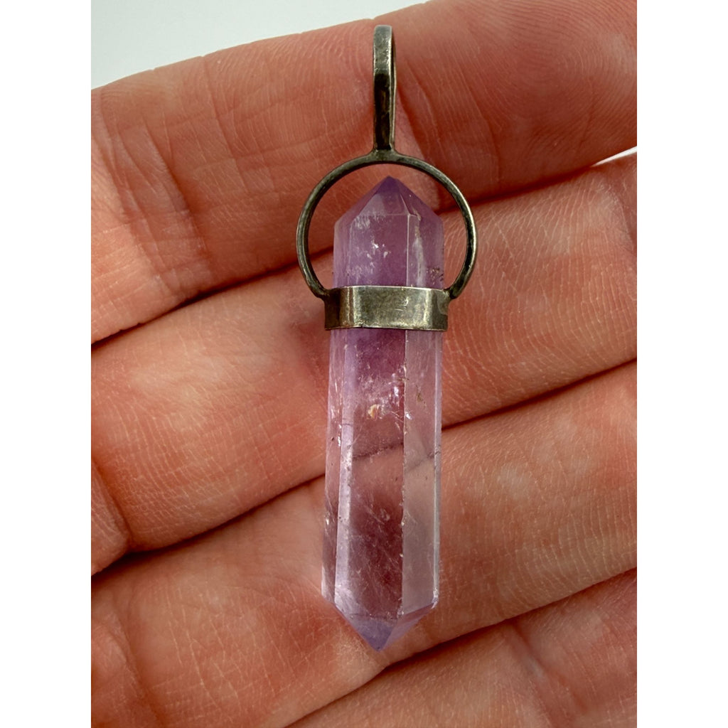 Vintage Sterling Silver Amethyst Crystal Point Pendant 4.8g 48mm Length