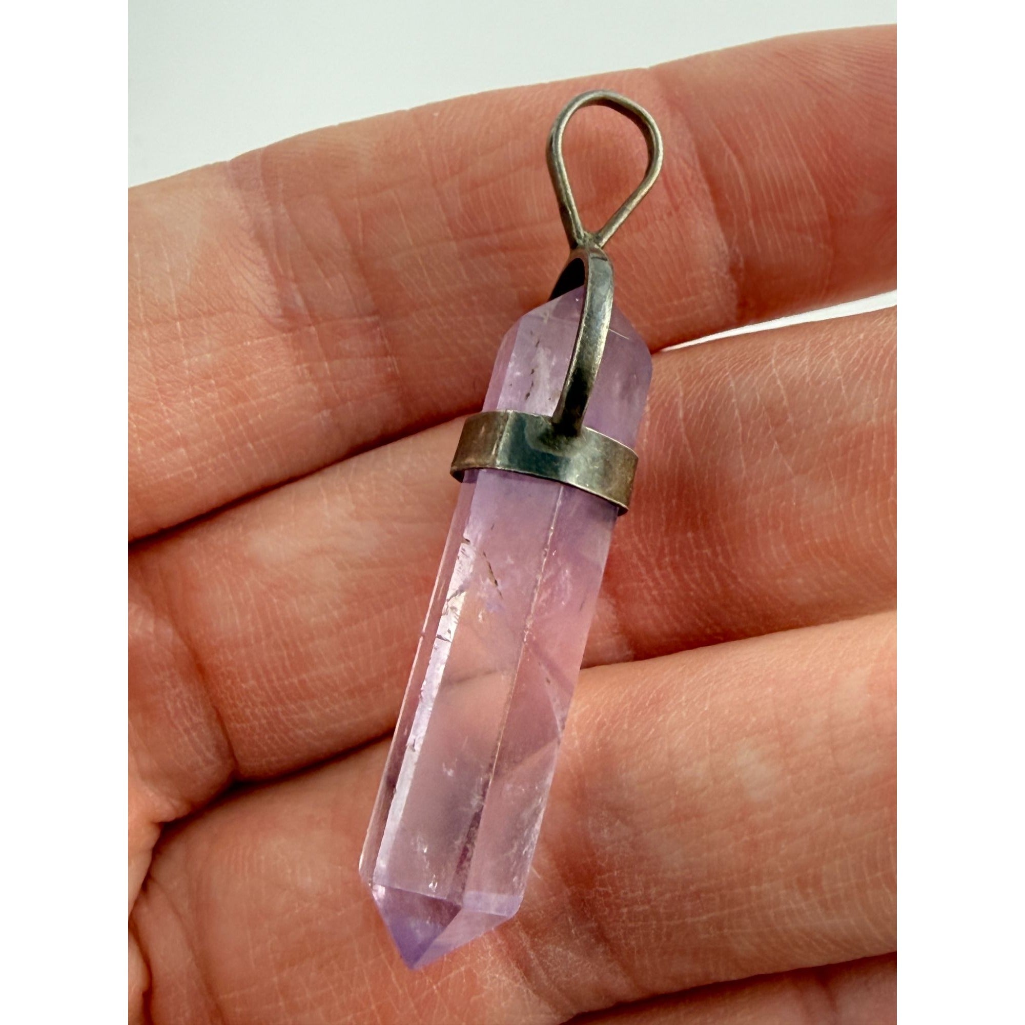 Vintage Sterling Silver Amethyst Crystal Point Pendant 4.8g 48mm Length